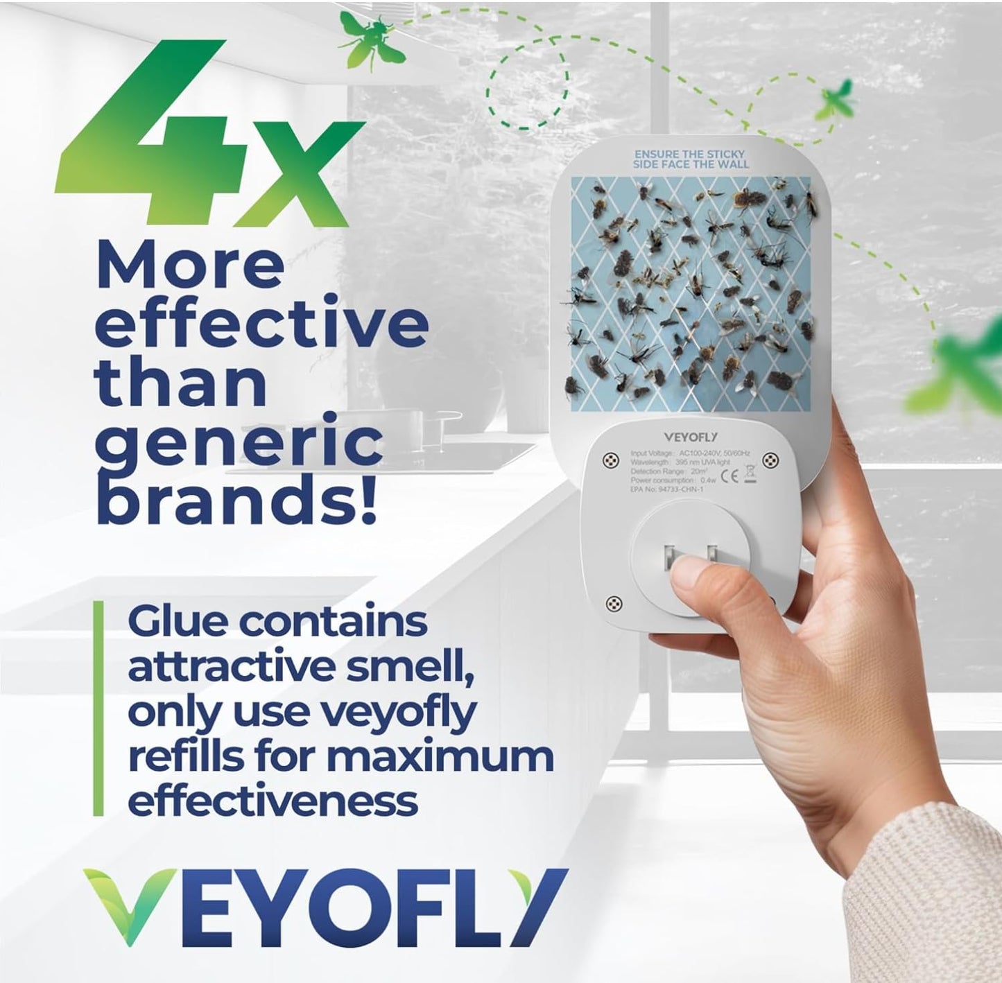 VEYOFLY Fruit Fly Traps for Indoors (4 Device + 12 Refills), Gnat Trap Indoor Plug in, Bug Traps, Flying Insect Trap, Gnat Traps for House Indoors, Fly Trap Indoor for Home Bug Light, Gnats Catcher
