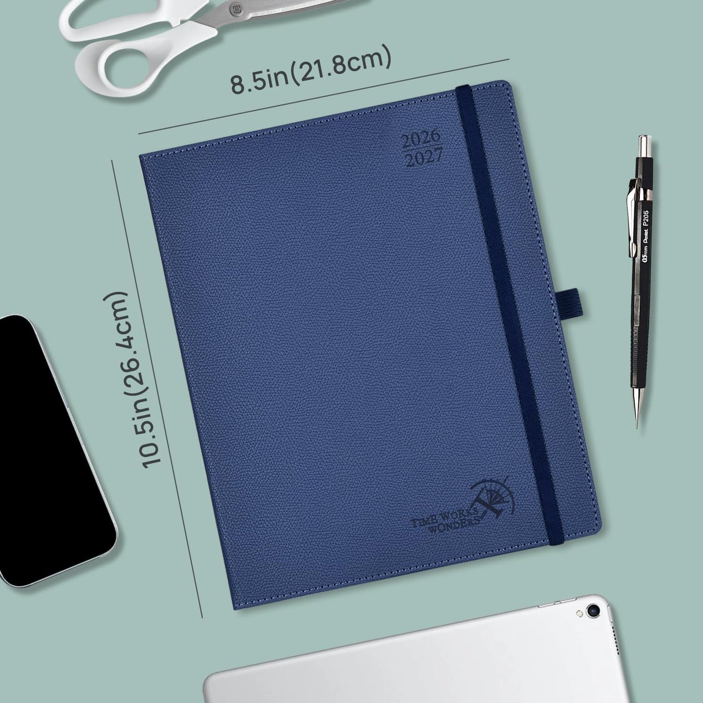 POPRUN Planner 2026-2027 (Large 8.5"x 10.5"), Horizontal Weekly Notebook Jul.2026 - Jun.2027, Academic Appointment Book with Monthly Tabs, Leather Hardcover, Inner Pocket - Navy Blue