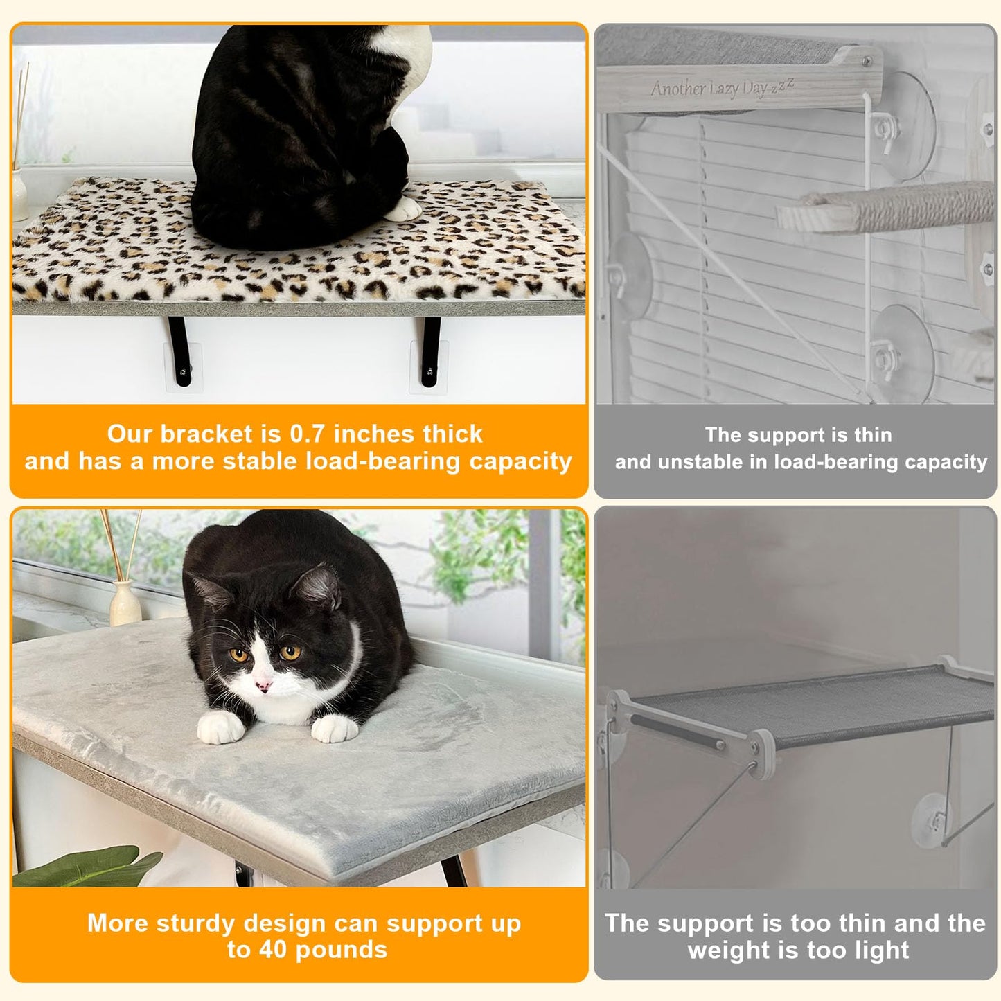 Cat Window Bed, 23" Large Size for 2-3 Cats with 2 Replacement Cover Cat Window Perches Rack, Sunbath Freedom Hammock Seat Narrow Windowsill Extends Cat Rest Space