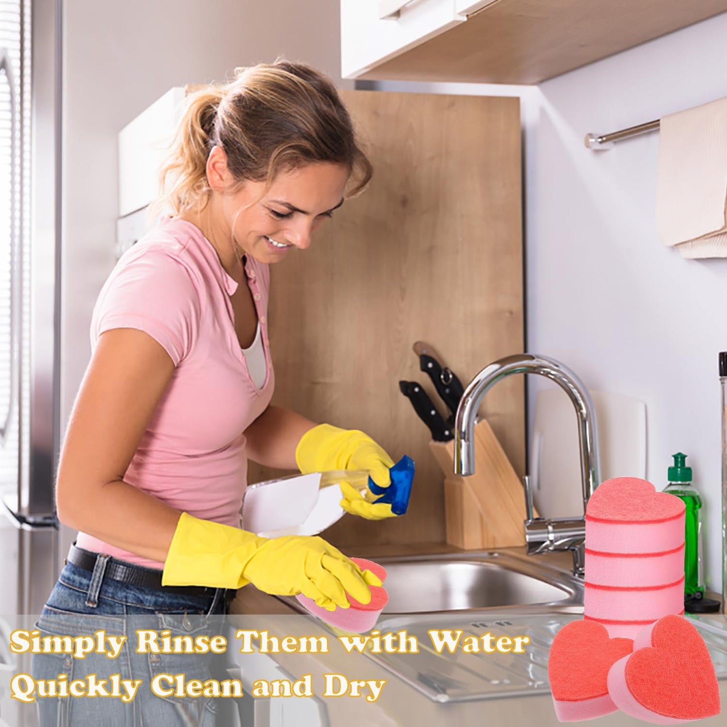 HIASTRA Heart Shaped Non-Scratch Scrub Sponge, Dual-Sided Cleaning Kitchen Sponge and Scrubber for Washing Dishes, Pots & Pans and Household Cleaning Supplies, 20 Pcs Scrubbing Sponges, CS001-Pink-20