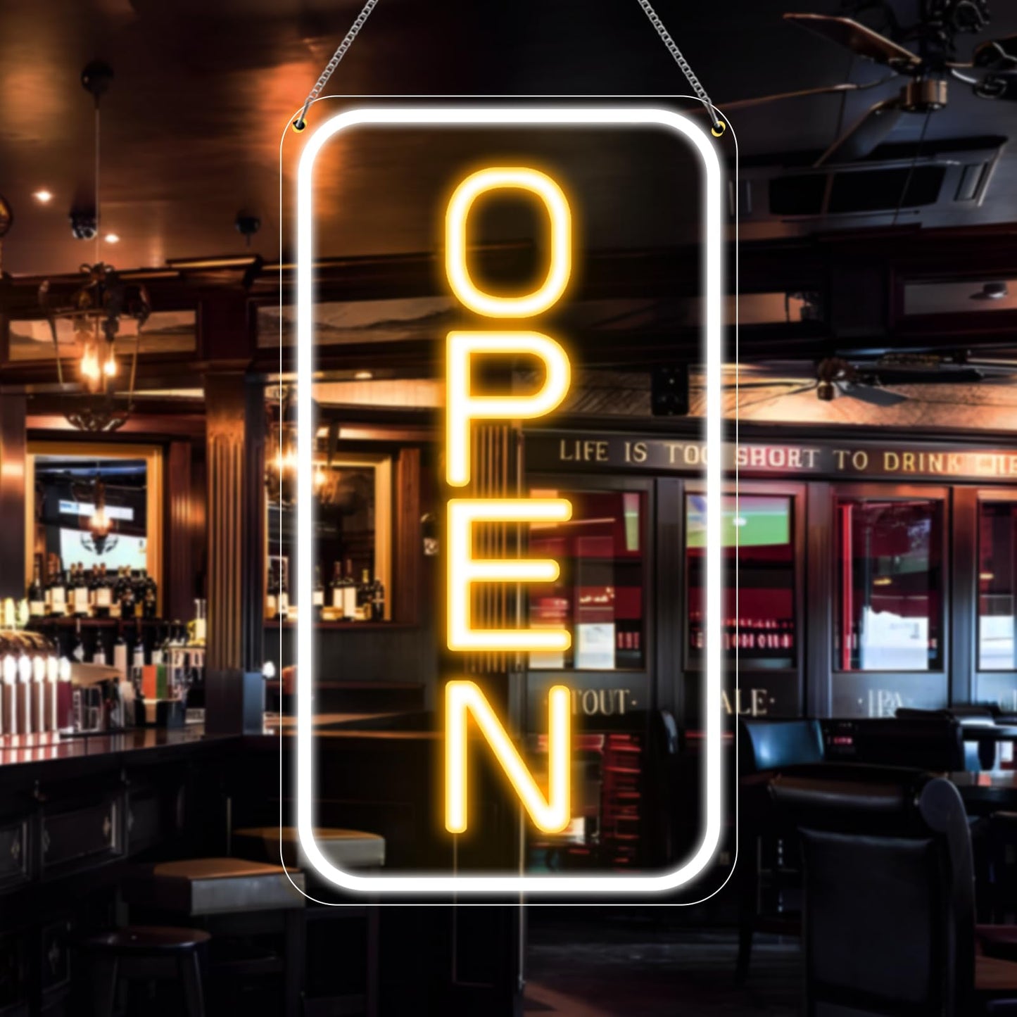 Super Bright Open Sign, 16"x 9" Dimmable LED Open Signs for Business Window, USB Powered Electric Light up Sign with On/Off Switch, Vertical Open Sign LED for Coffee shops Stores Restaurants Offices Bar