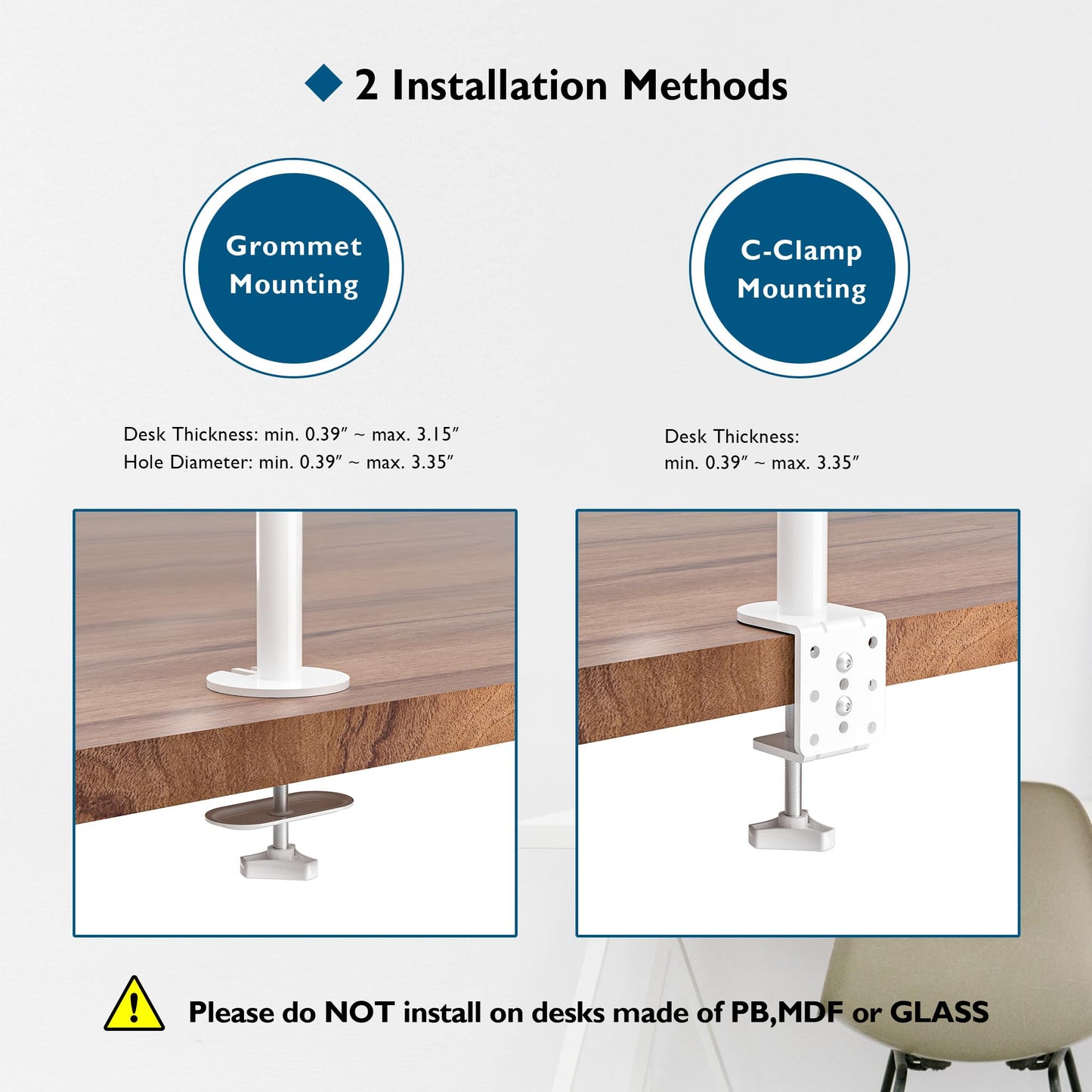 BONTEC Dual Monitor Mount for 13-27" LCD LED PC Screens, VESA 75/100, Height Adjustable, 90° Tilt, 180° Swivel, 360° Rotation, Ergonomic Desk Stand, Dual Monitor Arm Bracket, Cable Management, White