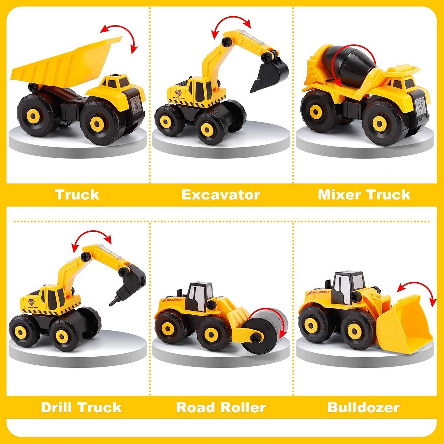 TEUVO Take Apart Truck Car Toys with Electric Drill, Construction Vehicles Building Excavator Toy STEM Trucks Vehicle Set for Kids, DIY Educational Gifts for Kids Ages 3 4 5 Boys Girls