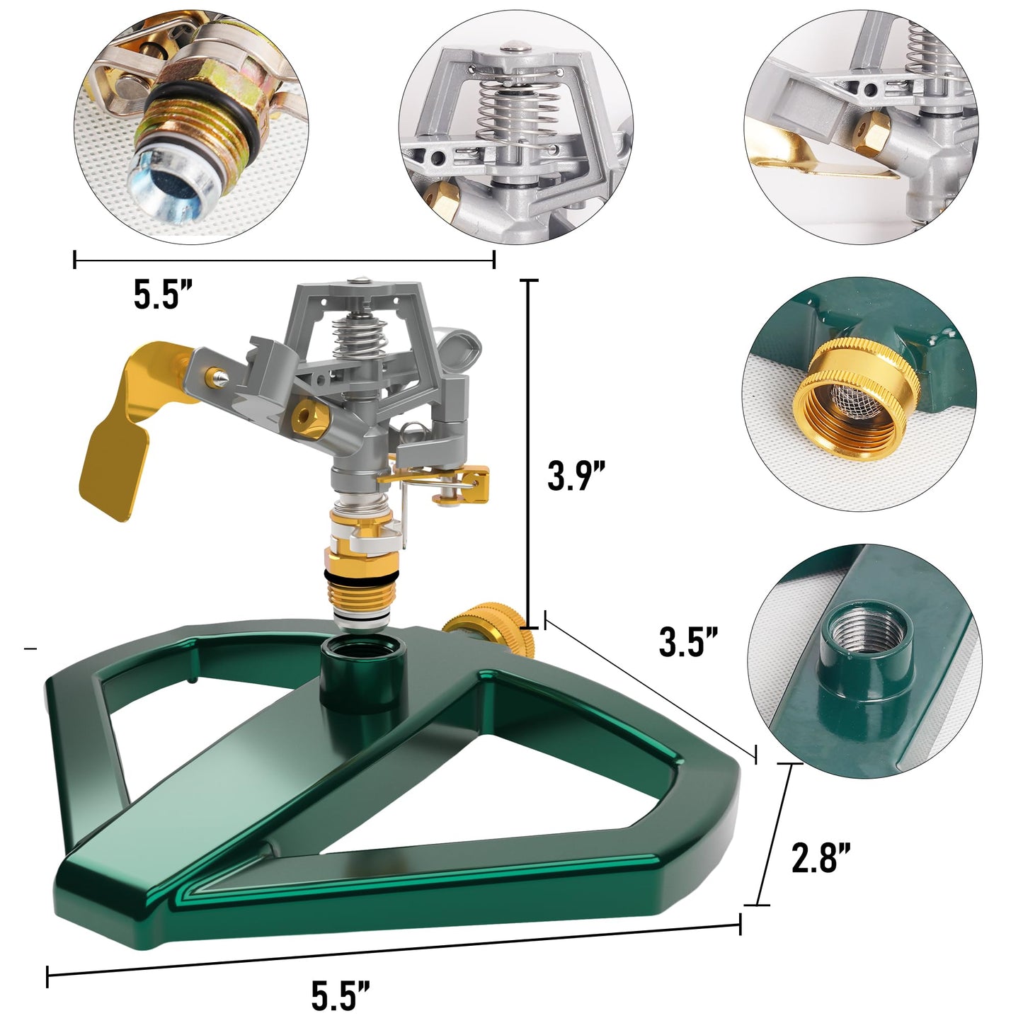 Hourleey Impact Sprinklers for Yard, Heavy Duty 360 Degree Rotating Pulsating Lawn Sprinkler with Metal Base for Garden Large Area, Water Coverage up to 5,800 Sq. Ft