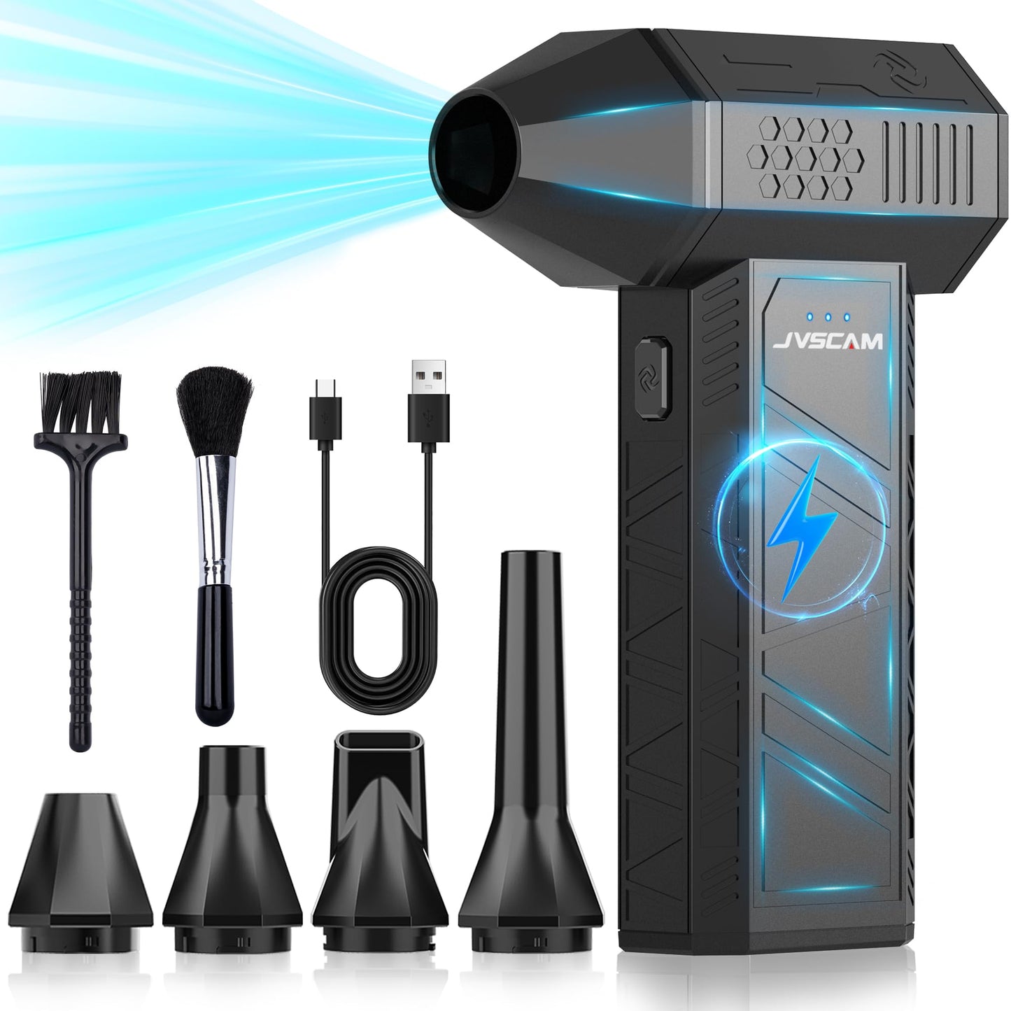 JVSCAM X3 Compressed Air Duster - Electric Air Duster with Brushless Motor,3 Gear Adjustable - Mini Air Blower- Rechargeable Air Duster for PC, Keyboard, Car,Outdoors,Home,Snow and Leaves Clearing