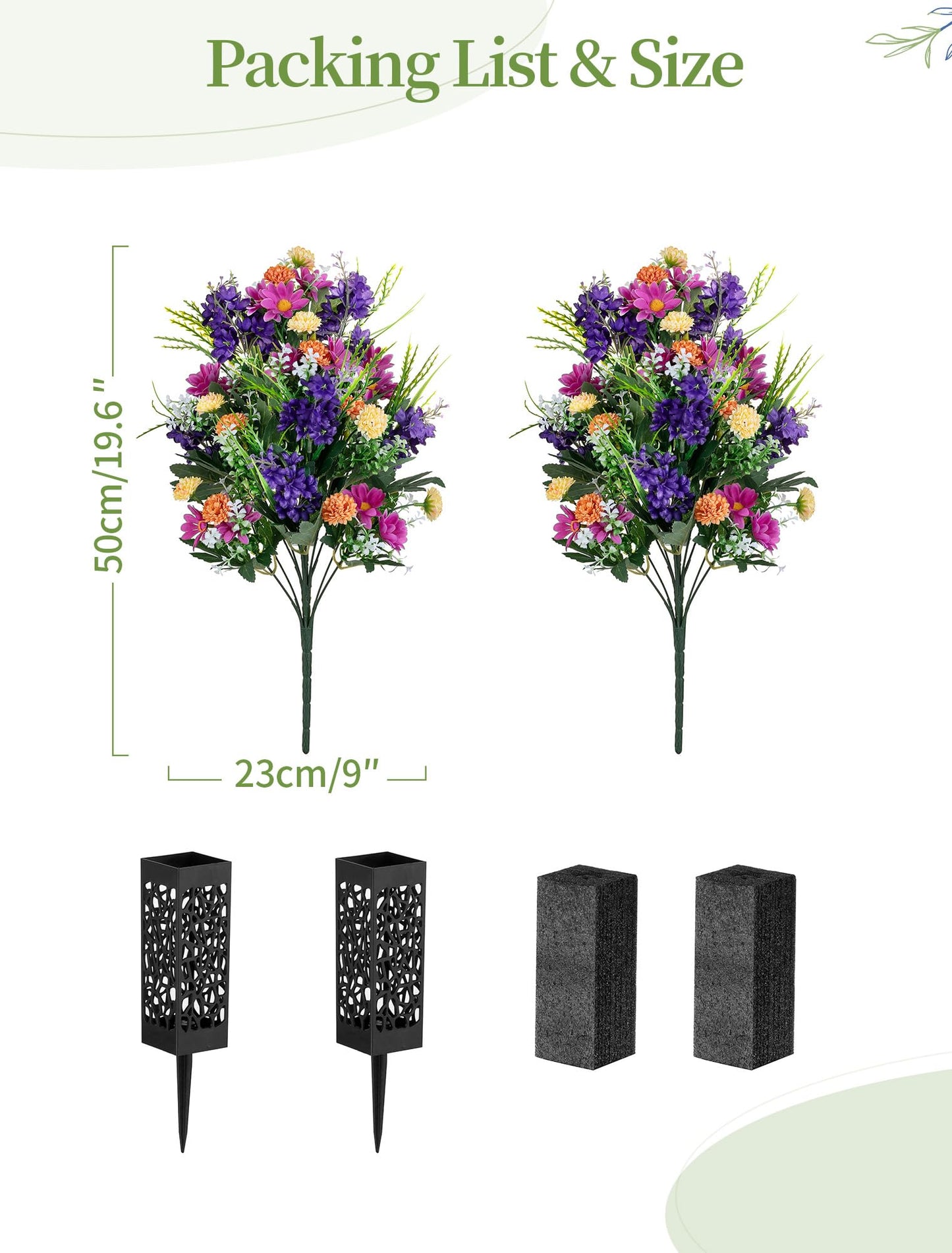 Memobloom Artificial Cemetery Flowers for Grave: Memorial Day Flowers for Cemetery - Outdoor Grave Decorations - 2 Pcs Purple Violet Mums Bouquets with Vases