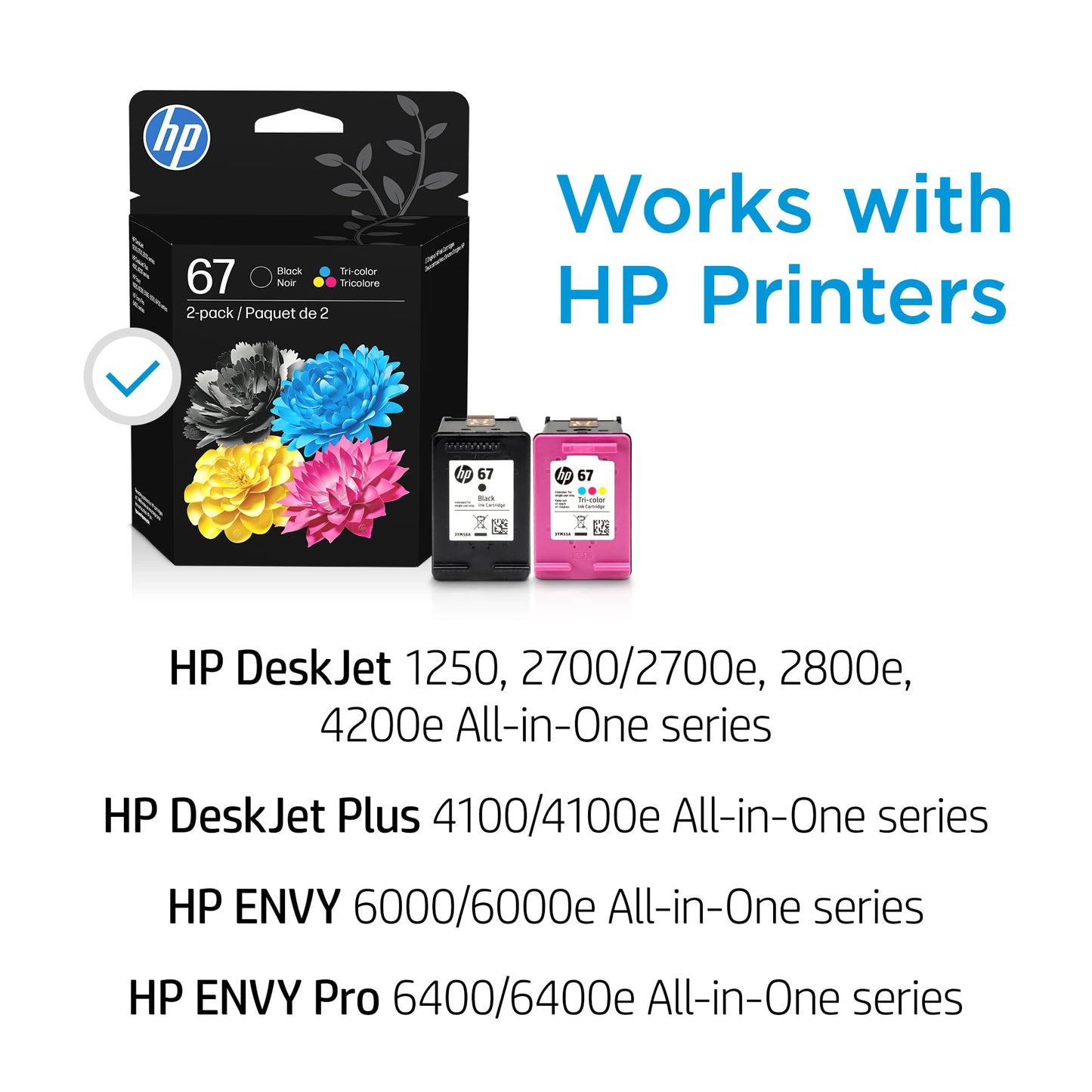 Original HP 67 Black/Tri Color Ink Cartridges (2 Pack) | Works with HP DeskJet 1255, 2700, 4100 Series; HP Envy 6000, 6400 Series | Instant Ink Eligible | 3YP29AN