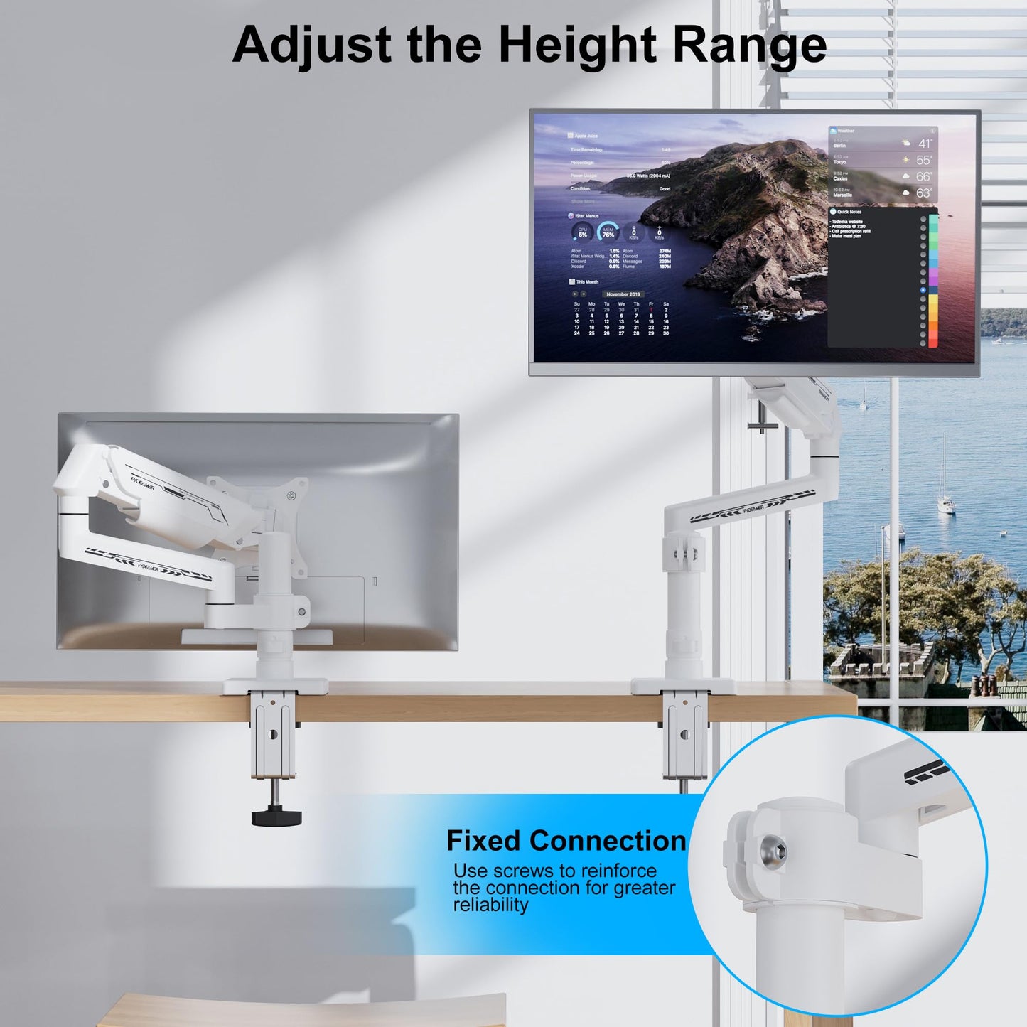Fydeamer Single Monitor Arm, Heavy Duty Gas Spring Monitor Stand for 17-35 Inch Screens up to 24.2 lbs, VESA Desk Mount with C-Clamp & Grommet Base, White