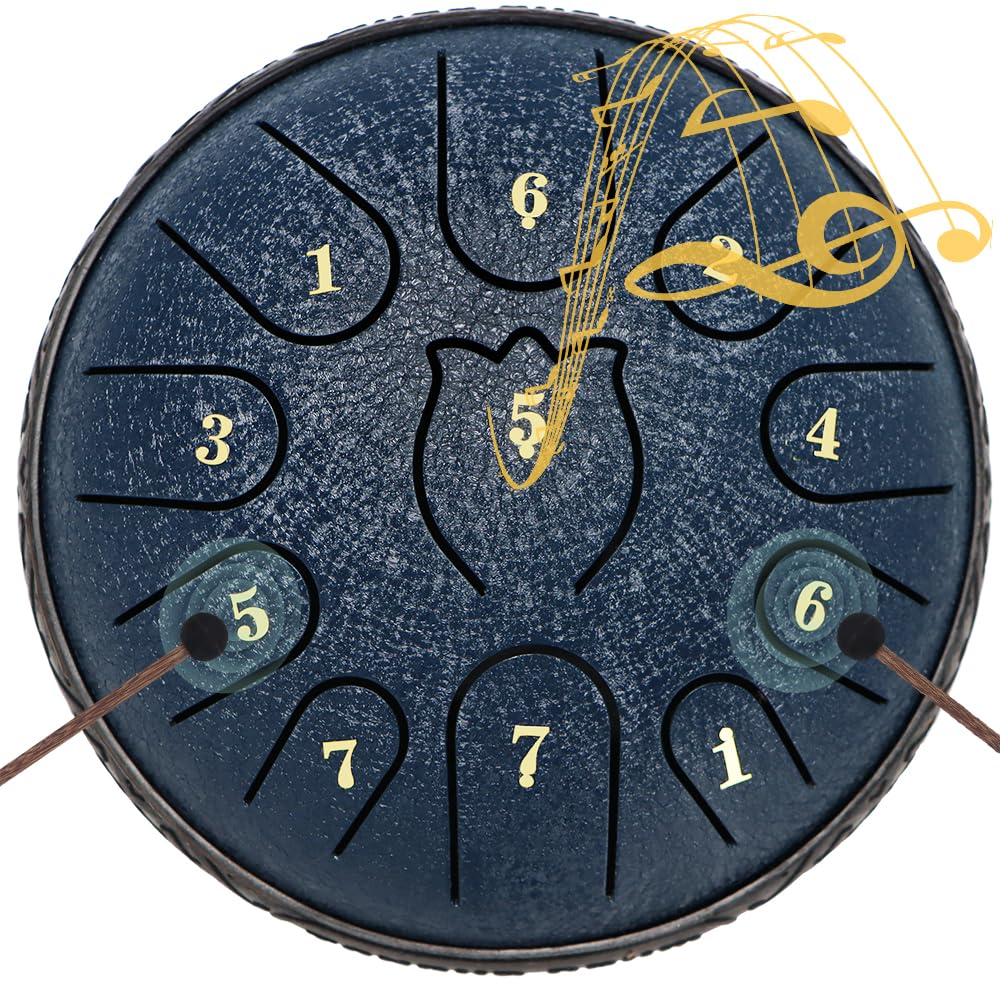 Steel Tongue Drum 6 Inche 11 Note Steel Drums Rain Chime,Raindrop Drum,Rain Drum for Outside Garden（Dark Blue）