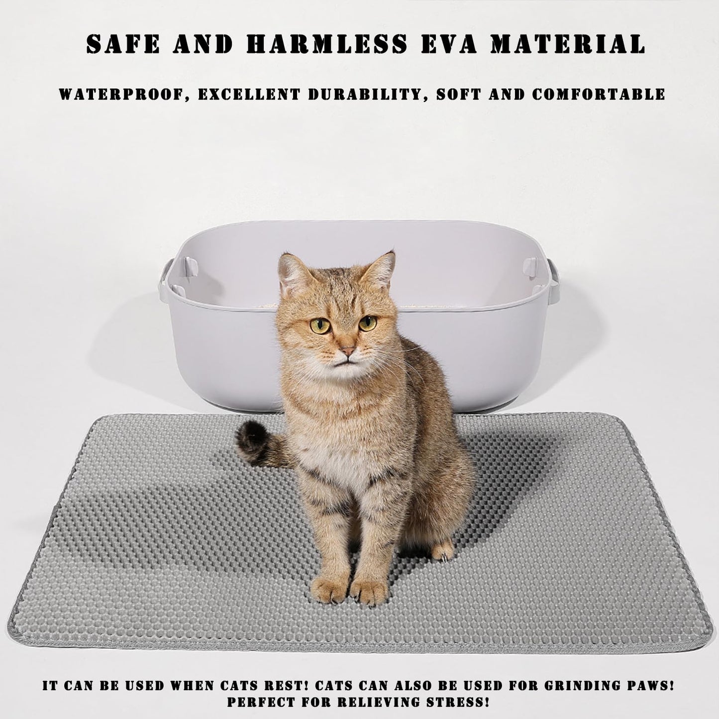 HCY&WLD Cat Litter Mat, 45x26/35x24/30x22/24x18 Inch Double Layer Cat Litter Box Mat, EVA Non-Slip, Waterproof Urine Proof Cat Litter Catcher Mat, Easy Clean Scatter Control (30x22 Inch, Khaki)