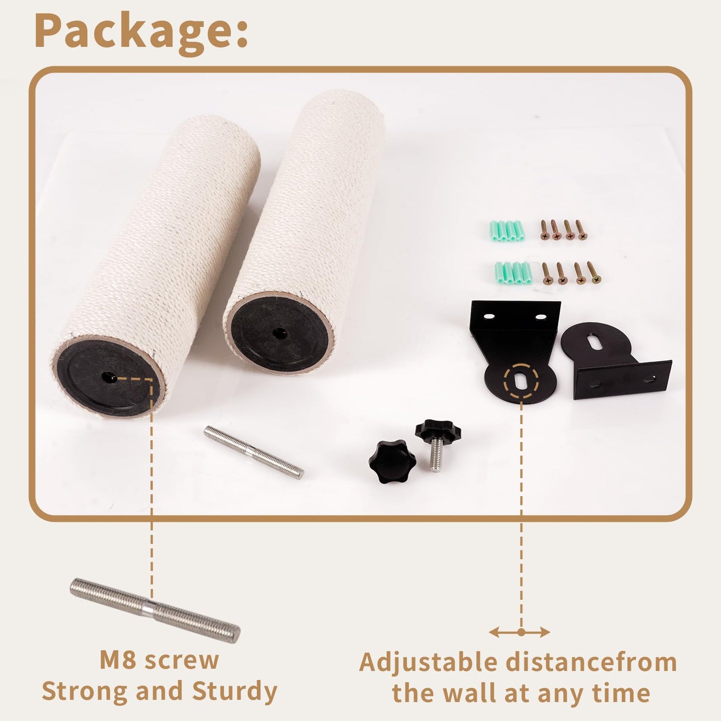 Cat Scratching Post Wall Mounted, 24 inch Tall 3.5 inch Diameter Cat Tree Scratch Post, Hemp Rope Scratcher Posts for Indoor Kittens and Large Cats with Screws