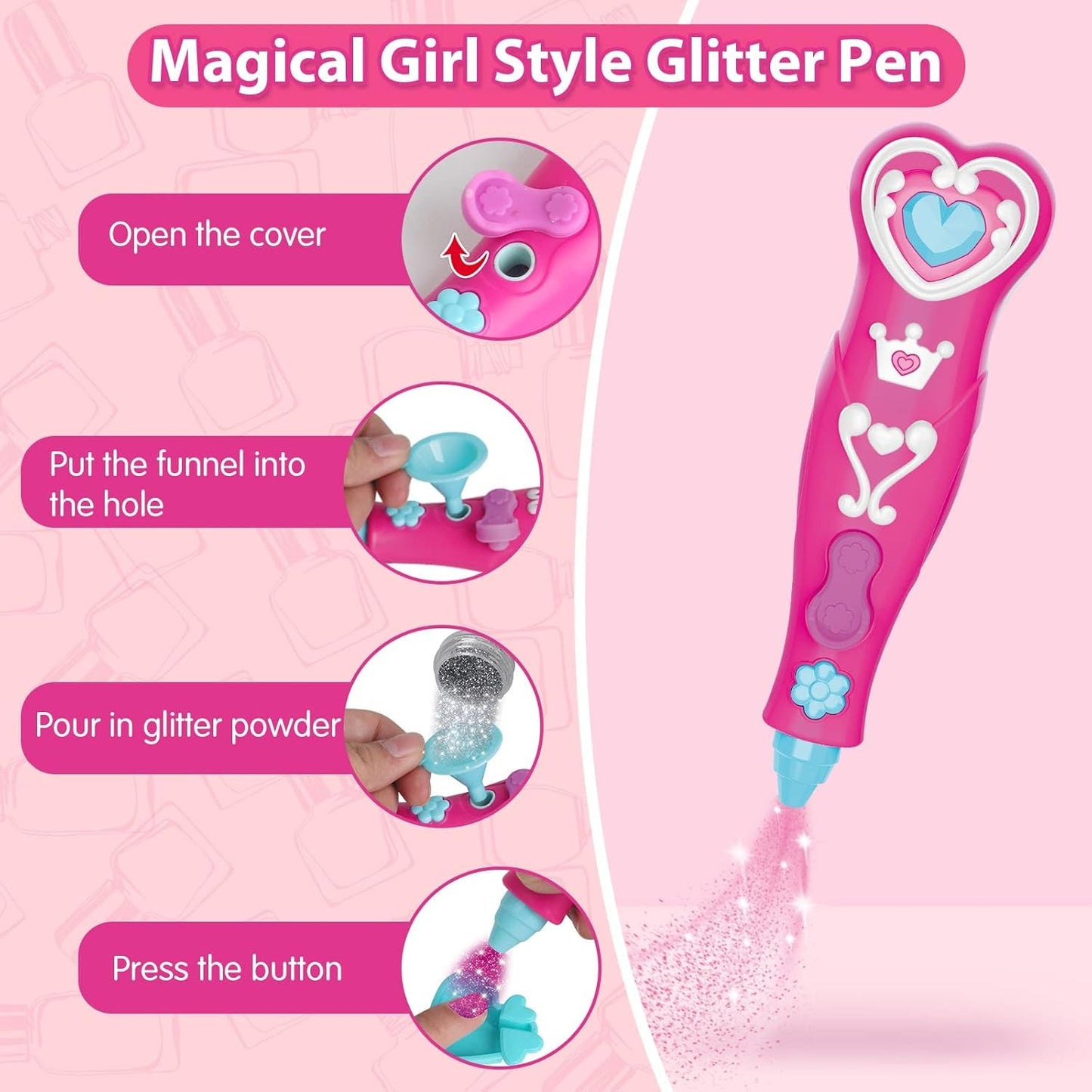 Kids Nail Polish Set for Girls, Nail Art Kits with Nail Dryer & Glitter Pen, Quick Dry & Peel Off & Non-Toxic Nail Polish, Christmas Birthday Gifts for Girls Ages 6 7 8 9 10 11 12