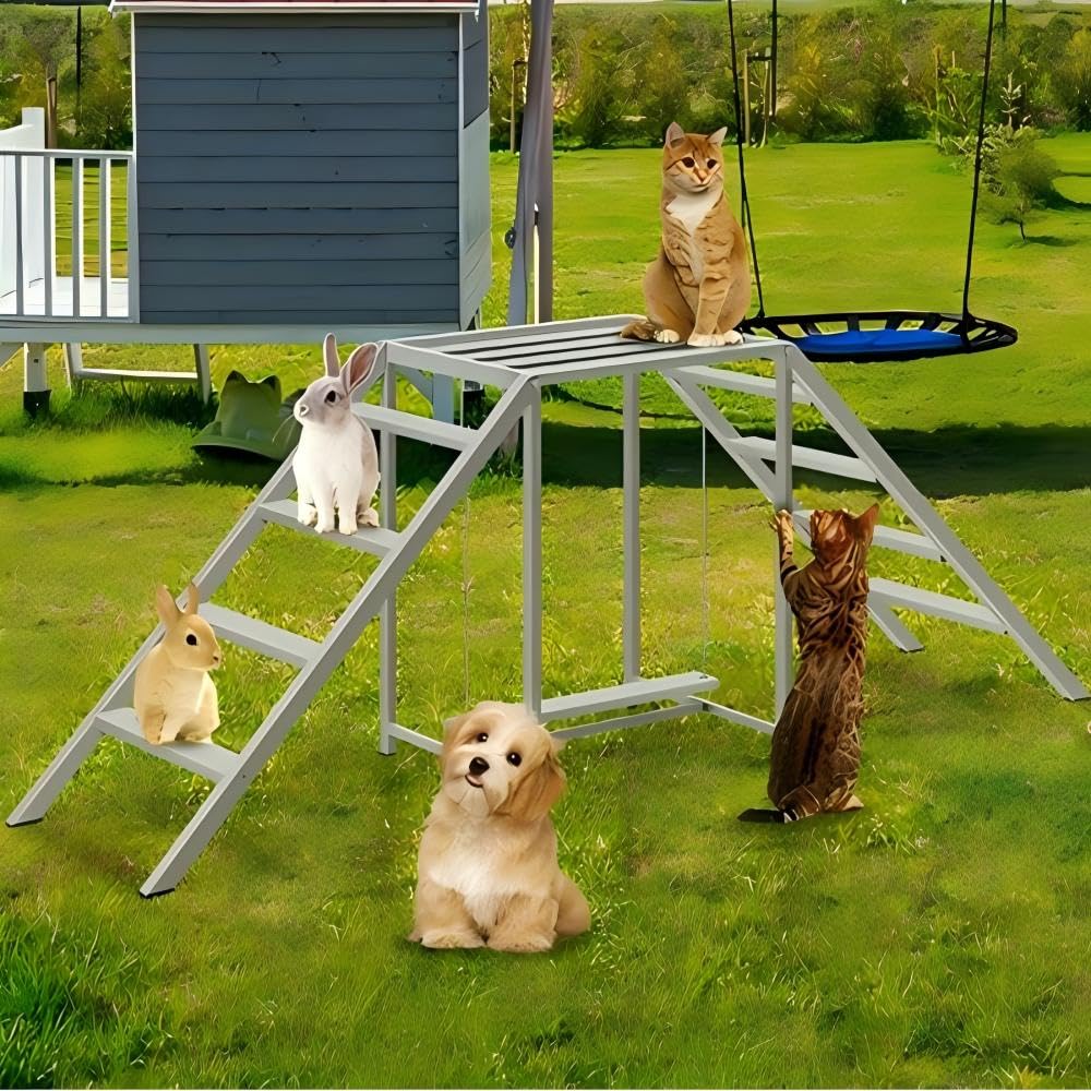 Chicken Coop Perches with Swing, Chicken Roosting Bars, Chicken Run Accessories Toy, Wooden Ladder for Pet's Healthy & Happy, Sturdy and Easy to Clean, Suitable for Backyard Farm,Gray