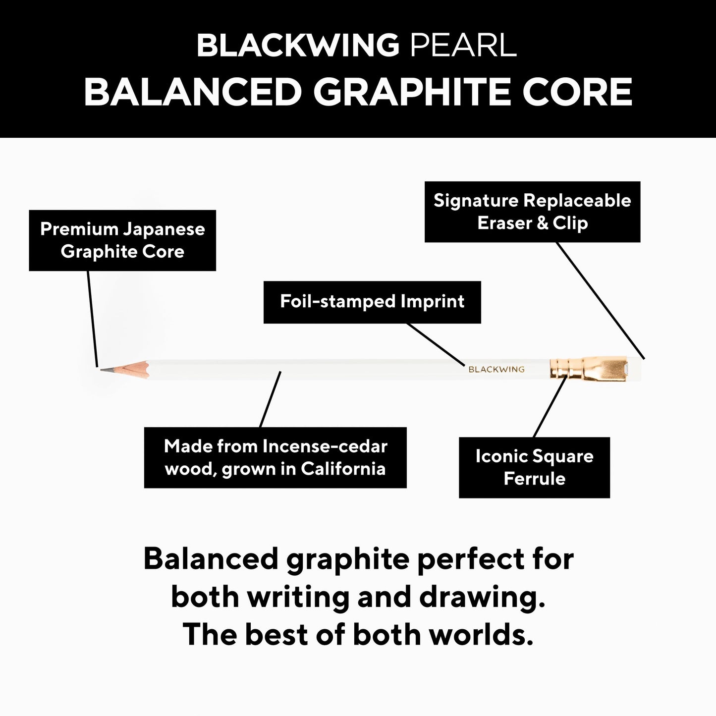 Blackwing Pearl Pencils - 12 Count, Incense-cedar, Premium Japanese Graphite, Pearlescent White, Balanced Lead, Great for Journaling and Writing