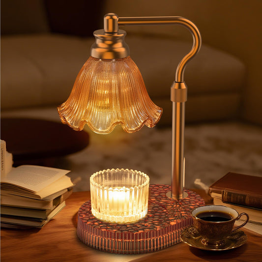 Candle Warmer Lamp with Adjustable Height - Flameless 4-Level Dimmable Wax Warmer, Timer Function & Stylish Design in Multiple Colors(Brown)