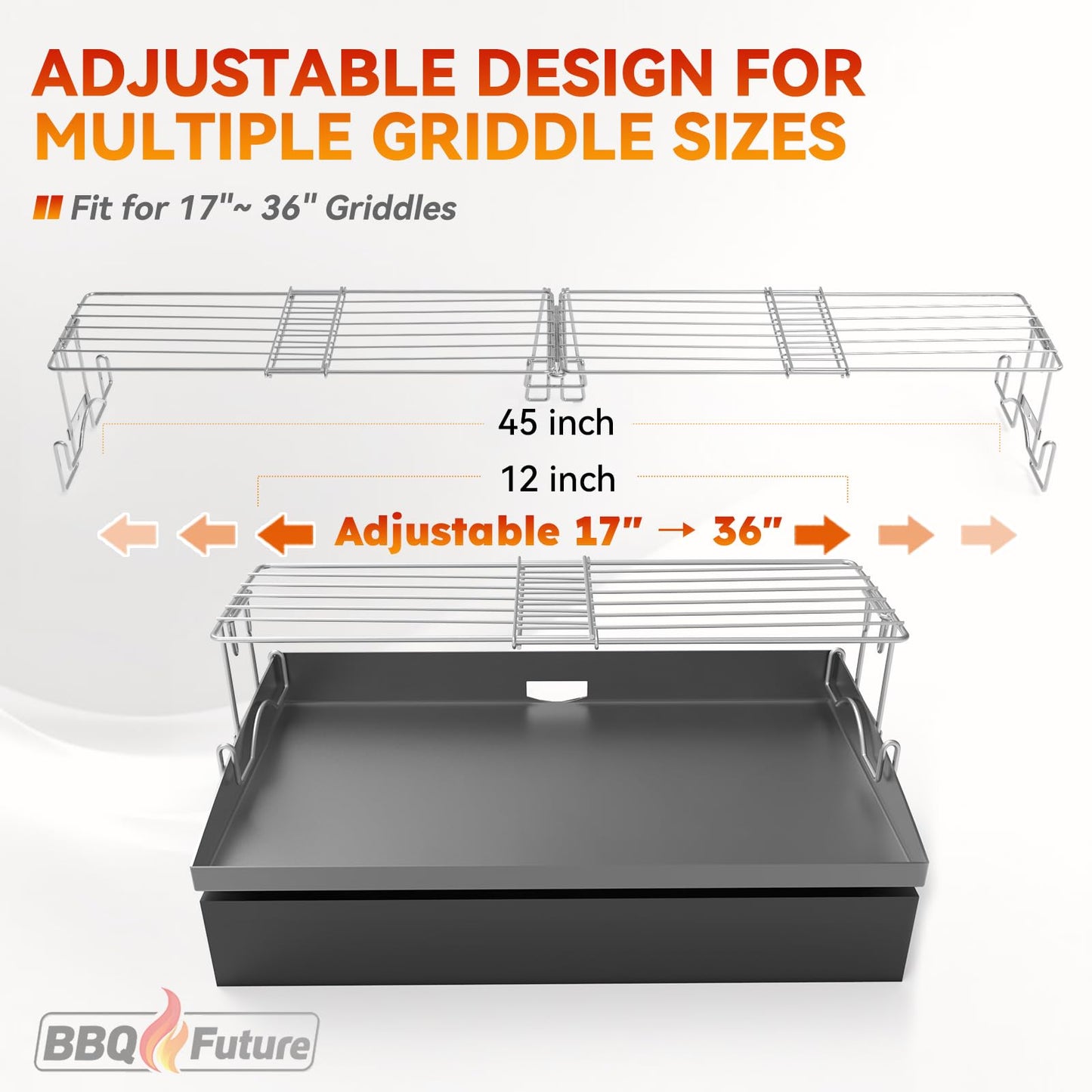 MixRBBQ Griddle Warming Rack, Adjustable for Blackstone 17-36 Inch Griddles, Stainless Steel, Silver