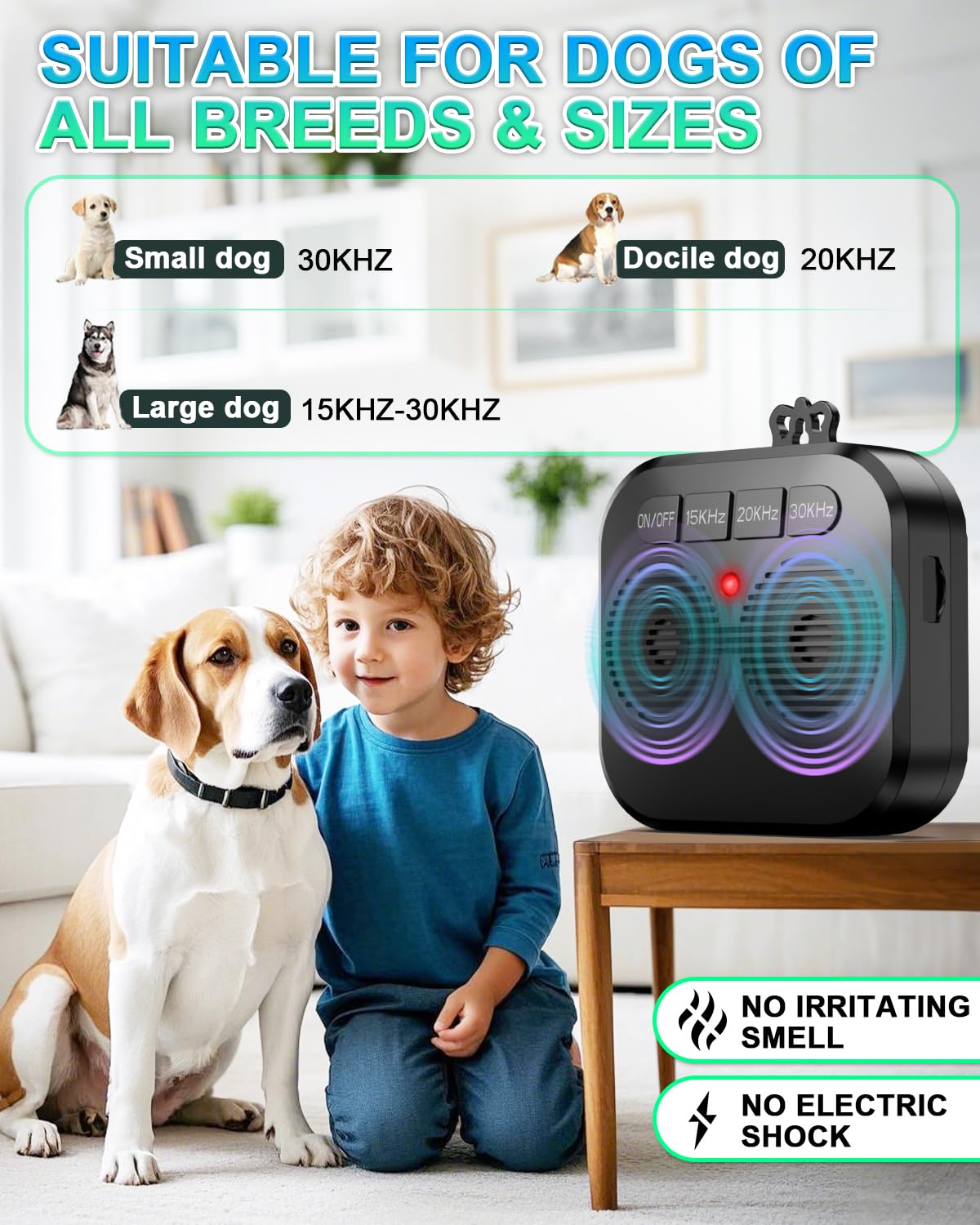 Anti Barking Device for Dogs, Rechargeable Ultrasonic Bark Box with 3 Modes Stop Barking, Safe & Effective Ultrasonic Dog Barking Deterrent Devices Home Gard Garden Use Up to 33 FT Range
