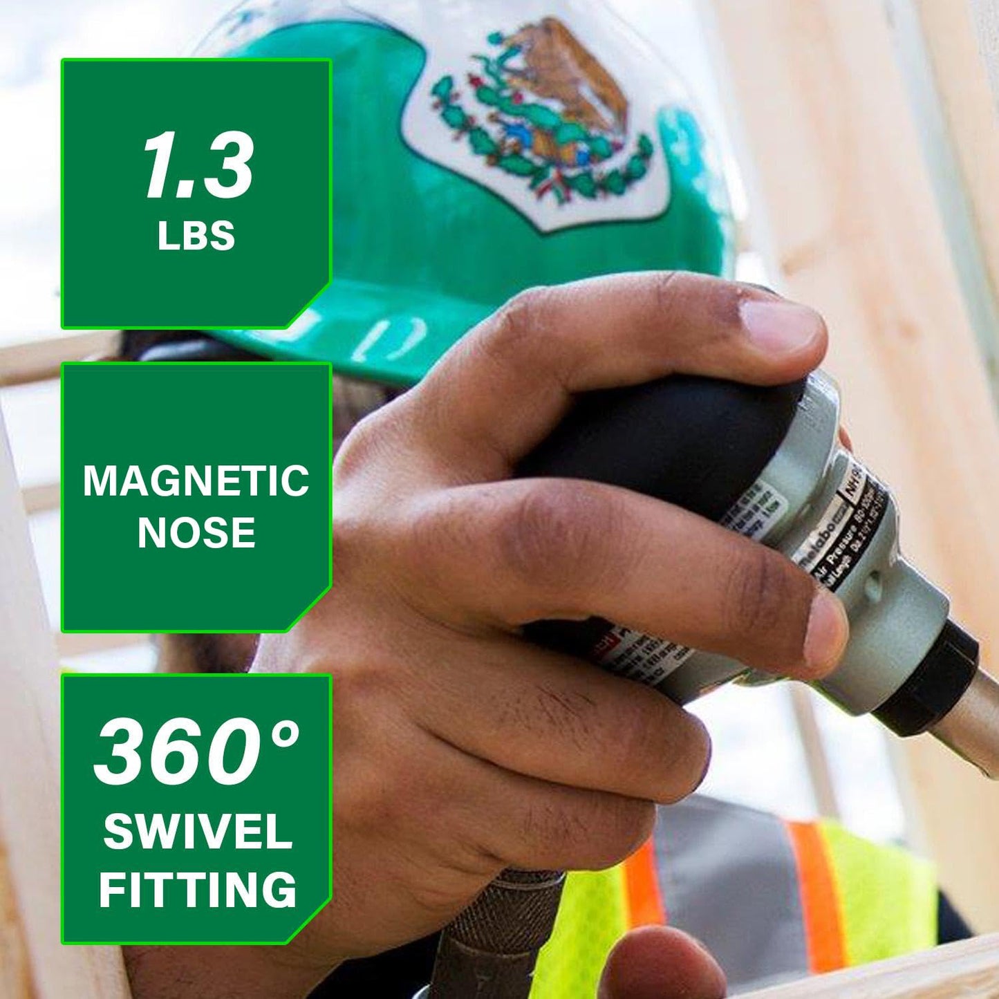 Metabo HPT Palm Nailer | Pro Preferred Brand of Pneumatic Nailers | Over-Molded Rubber Grip | 360 Degree Swivel Fitting | Magnetic Nose | Ideal for Tight Spaces | 5-Year Warranty | NH90AB