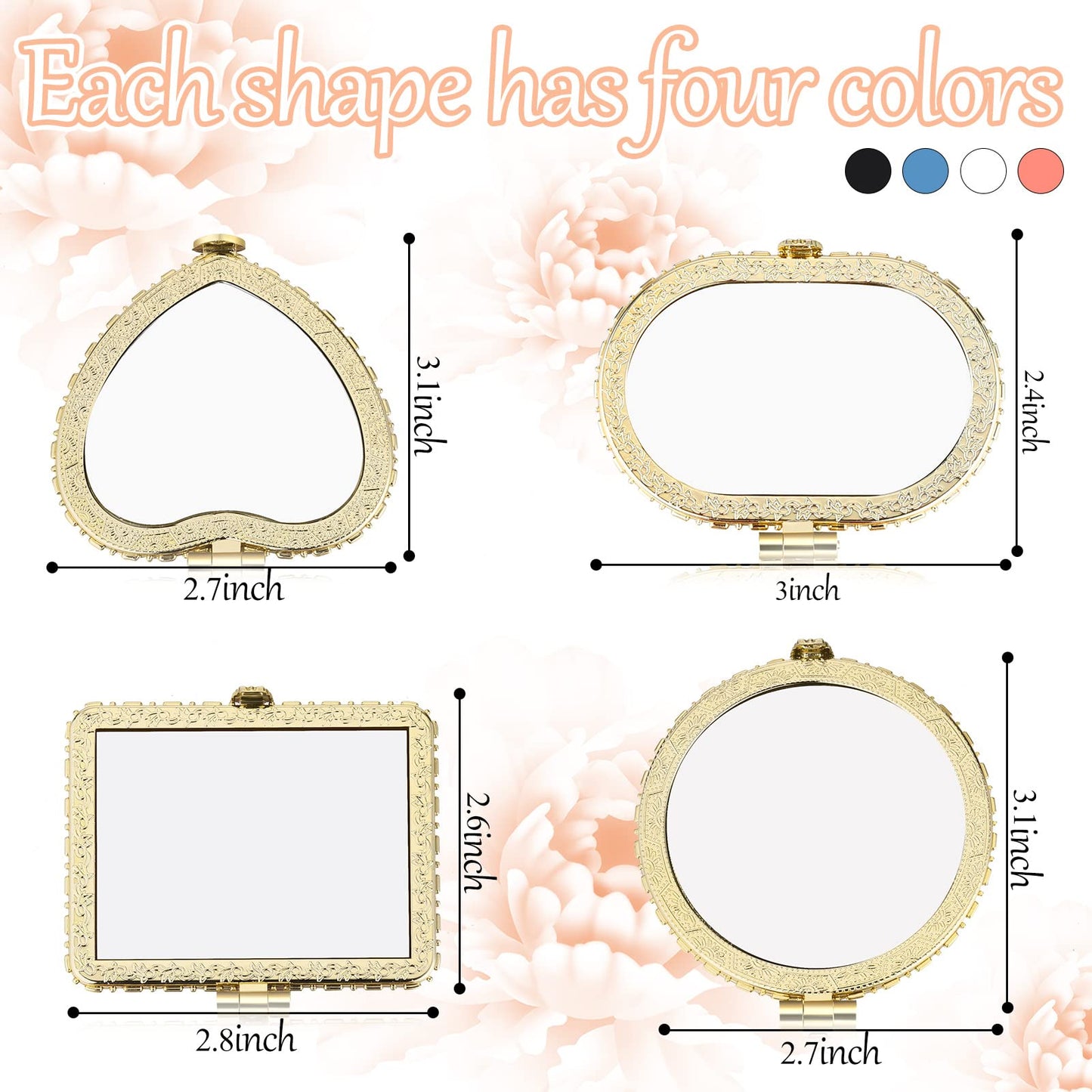 Remerry 48 Pieces Compact Mirror for Purse Small Flower Pocket Mirror Portable Floral Retro Folding Tea Party Favors Makeup Travel for Women Mother (Stylish Style)