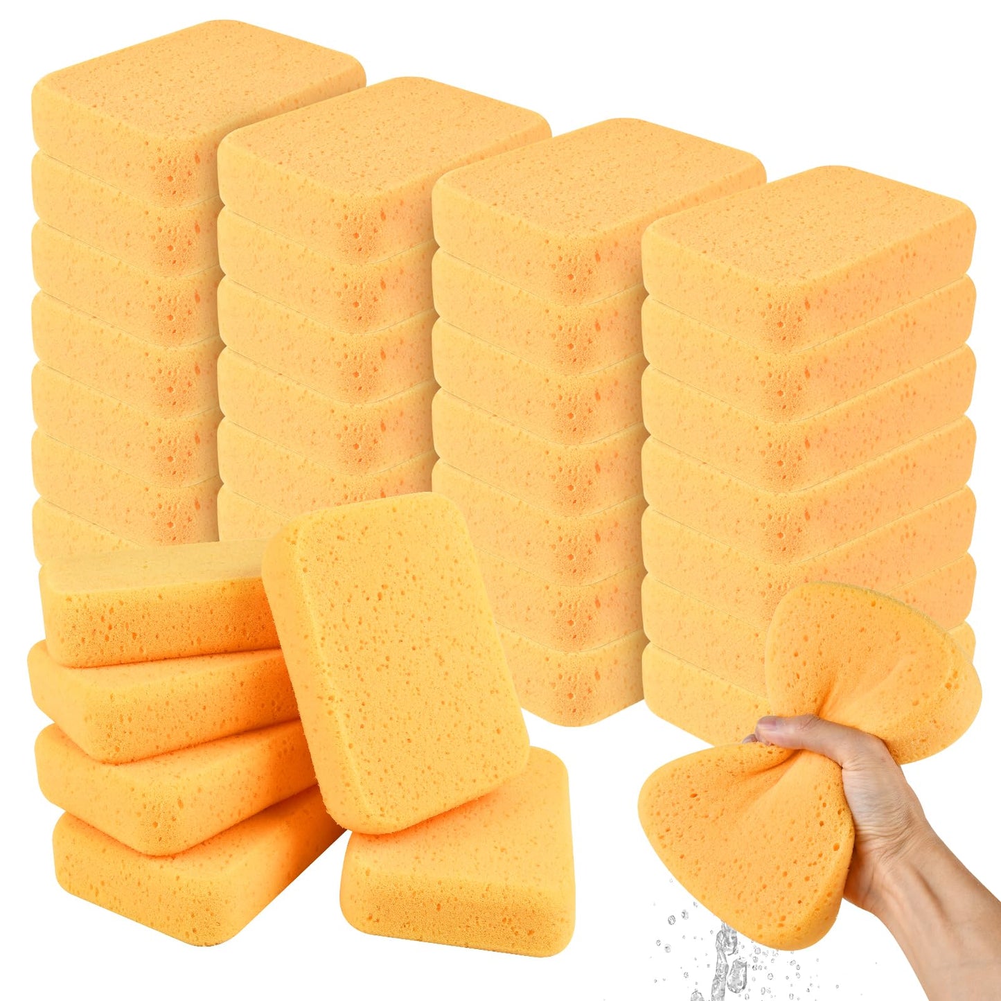 Worldity 24 Pcs Large Cleaning Sponge, 7.5 x 5.5 x 1.9 Inch Grout Sponge, Yellow Car Wash Sponge, Multipurpose Large Sponges for Cleaning Kitchen, Window, Car, Bicycle