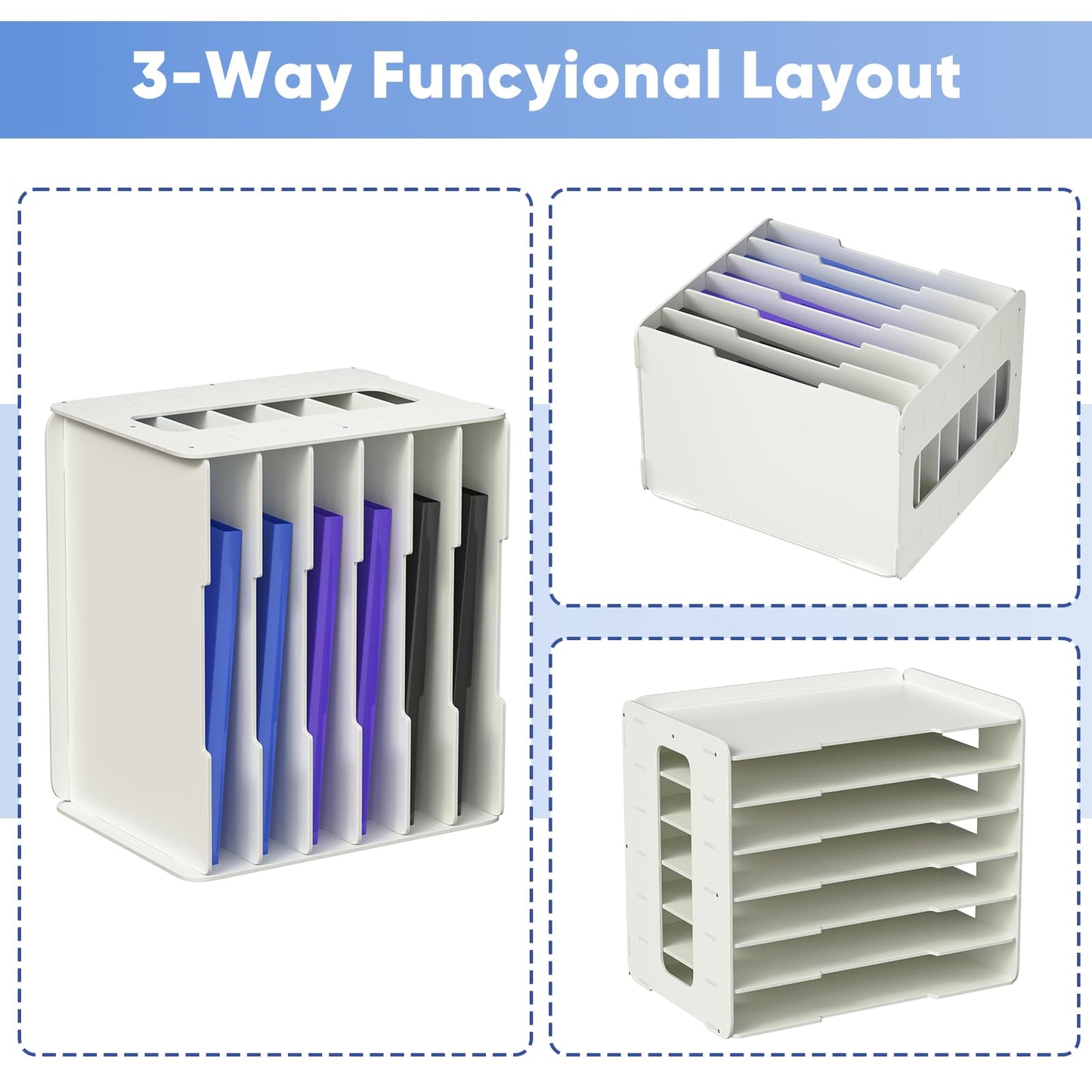 bimiti A3 Paper Organizer 11x17 Inches with 7 Compartments, PVC Desktop Storage Rack for Scrapbooking Supplies, Office Documents & School Art Materials - Space-Saving Vertical Design