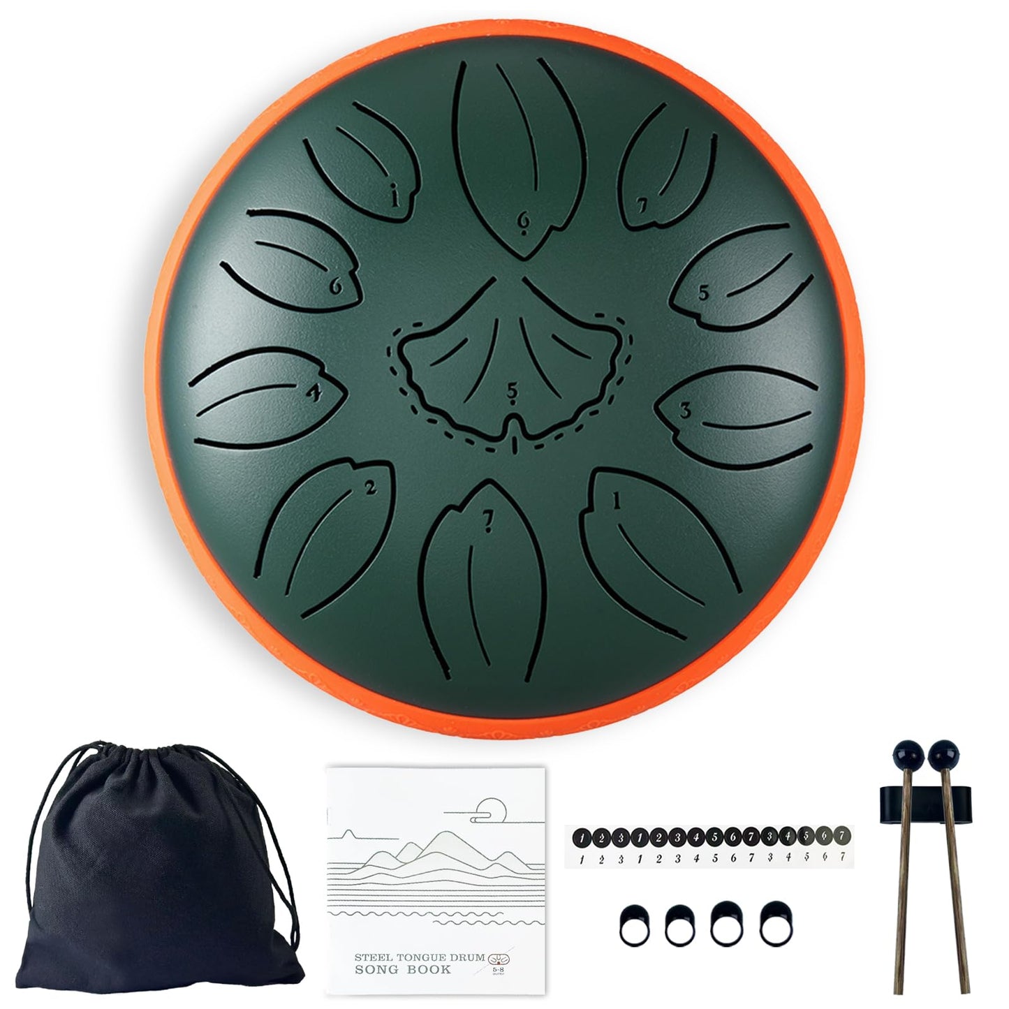 TUOKING Rain Drum for Outside Steel Tongue Drum 6 Inch 11 Notes C Key Handpan Drum for Adults and Beginners Sound Healing Musical Instrument Gift for Meditation, Yoga, Music Lovers(Green)
