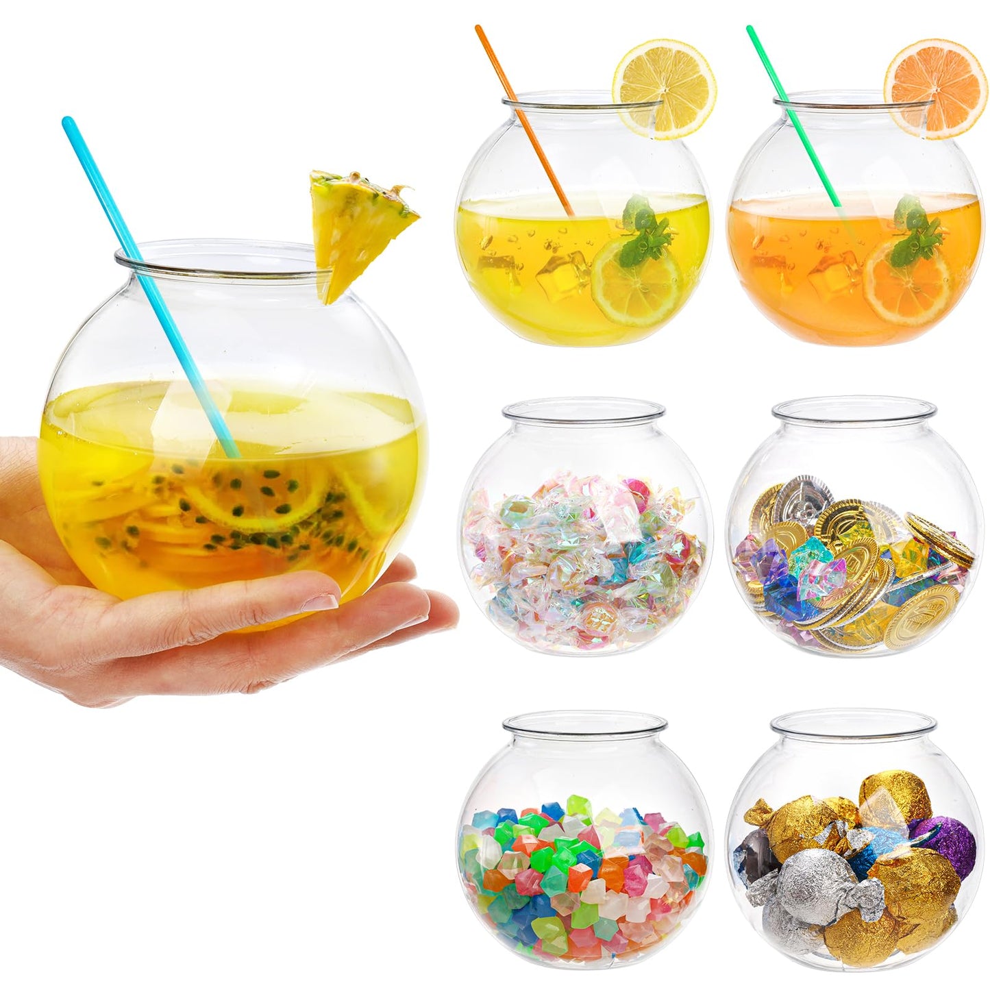 Okllen 12 Pack Plastic Fish Bowls, 16 Oz Clear Round Ivy Bowls for Decoration, Mini Shatterproof Drink Bowl Fishbowl Glasses for Carnival Games, Drinks, Candy, Party Favors & More