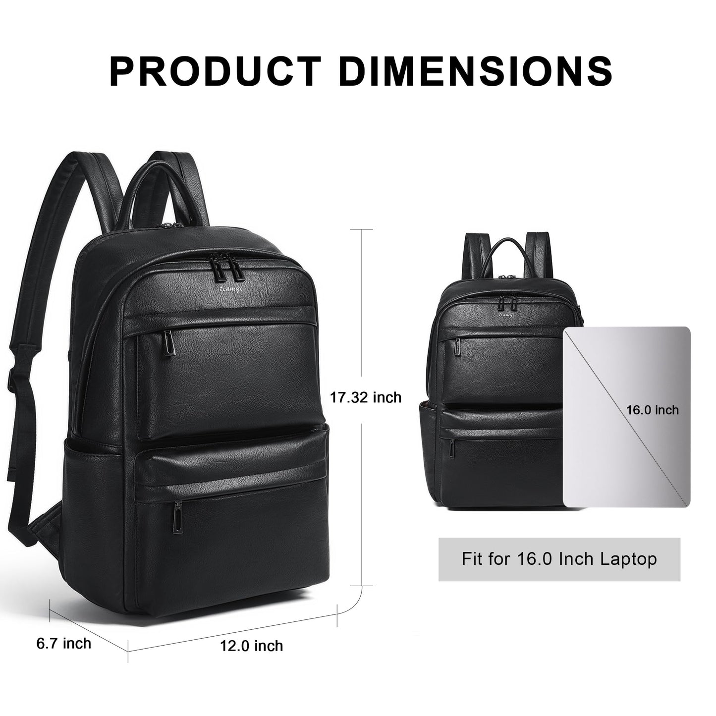 TIAMYI Vegan Leather Backpack for Women Travel Back pack with 15.6 inch Laptop Compartment, Vintage Ladies Computer Backpack, Black