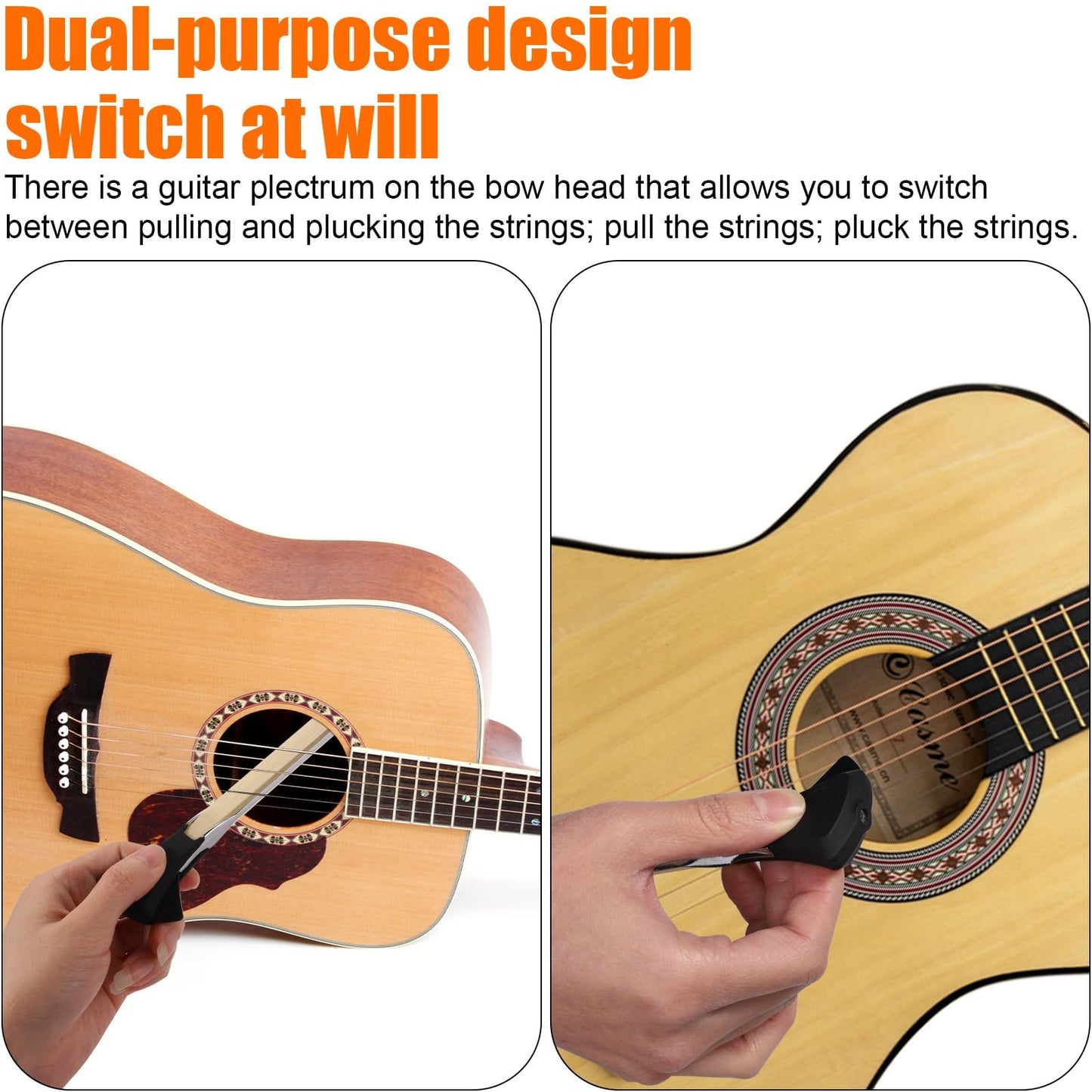 Guitar Bow Kit, 2-in-1 Horsehair Aluminum Alloy Guitar Bow Pick Picasso Bow with Rosin Sandpaper Cloth Fun Acoustic Instrument Playing Tools Create Violin & Cello Sounds Creative Gift for Music Lover