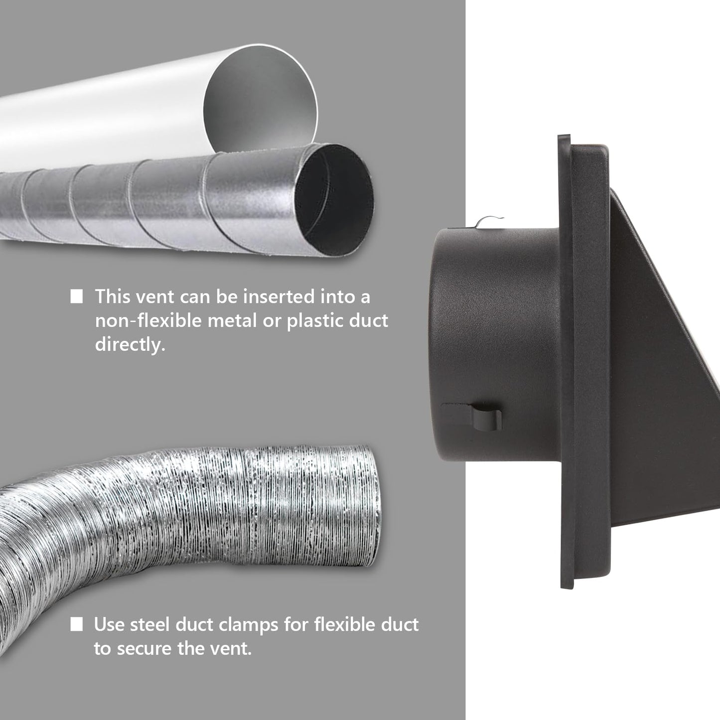 FRESH SPEED 4 Inch Black Dryer Vent Cover Outside Stainless Steel Wall Vent with Removable Cover and Bird Screen Mesh RAL9011