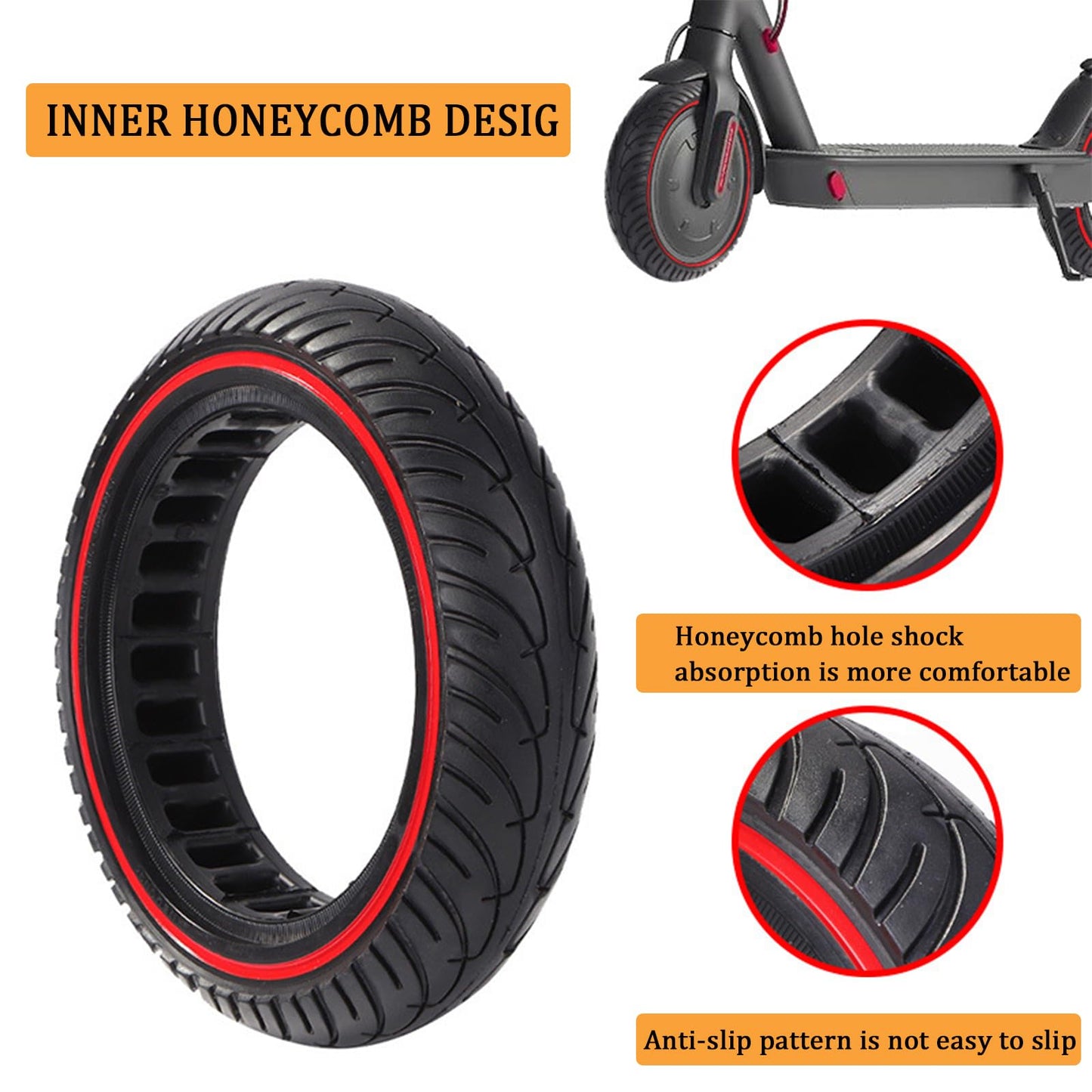 FOVNOT 8.5 Inch Solid Tire, Electric Scooter Tire Scooter Replacement Tires for Xiaomi M365/Pro/1S/Pro2/Essential/Gotrax Gxl V2/Gotrax XR Front or Rear Replacement Honeycomb Solid Tires (2 PCS)