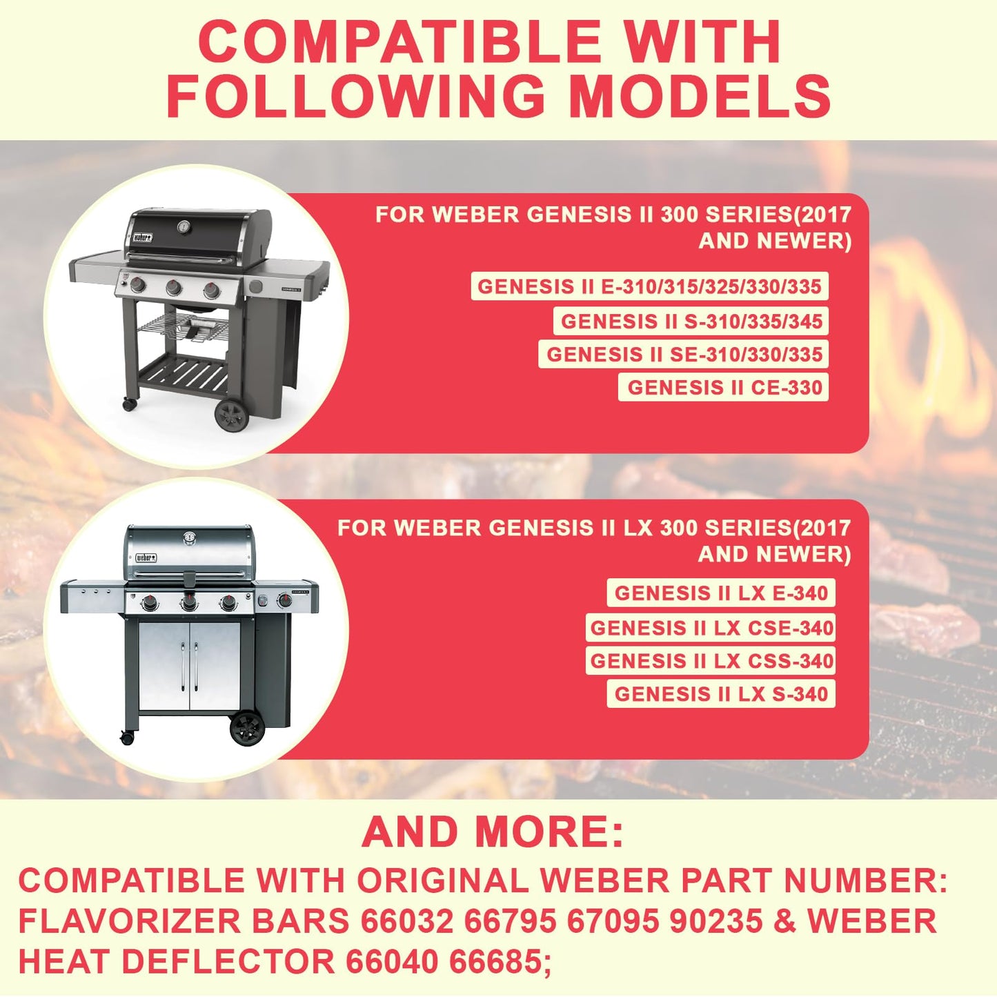 Grill Parts for Weber Genesis 2 Parts Weber Genesis ii S-310 ii E-315, Genesis II S-335 II E-335, Genesis II LX S/E-340, Weber Genesis II E-310 66795 66032 Flavorizer Bars & 66040 66685 Heat Deflector