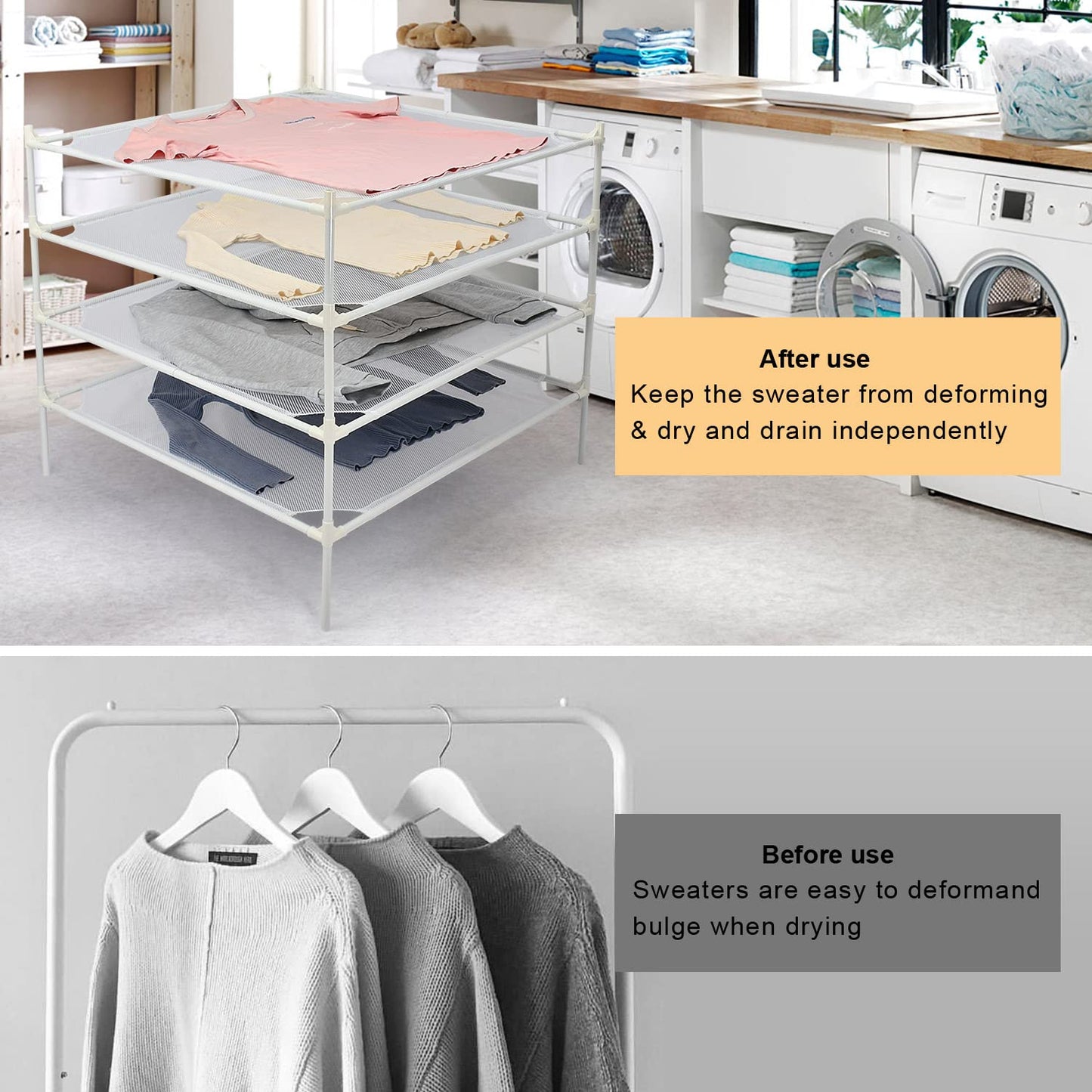 Clothes Drying Rack Flat, Portable Dryer for Sweater with Metal Tube, 4-Layer Mesh Laundry Rack for Indoor and Outdoor Use, Can be Placed to Dry Towel, Sweater, Hat, Glove, Bottle, Herbal