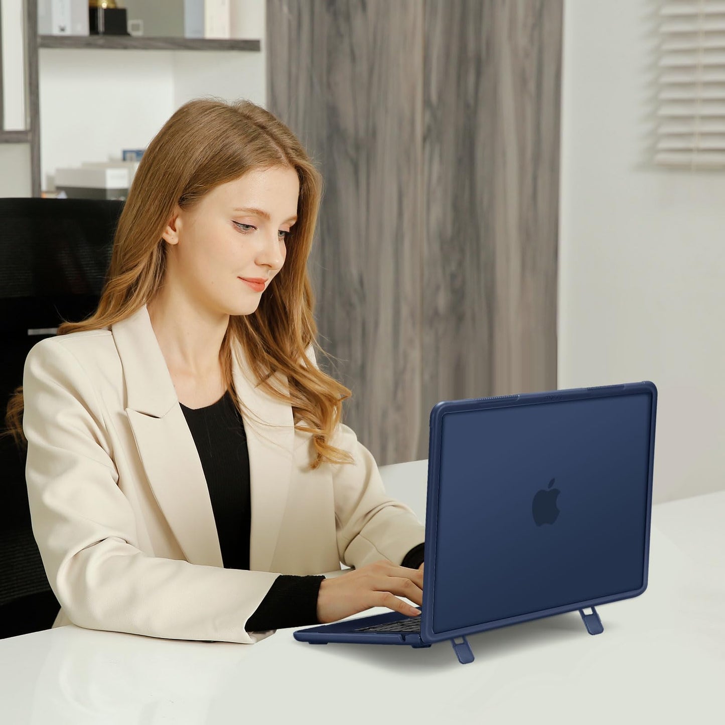 MOSISO Shock-Absorbing Hard Shell with Kickstand Compatible with MacBook Air 13 inch Case 2026-2022 M5 A3449 M4 A3240 M3 A3113 M2 A2681, 4 in 1 Kit Anti-Crack Cover for MacBook Air 13.6,Midnight Blue