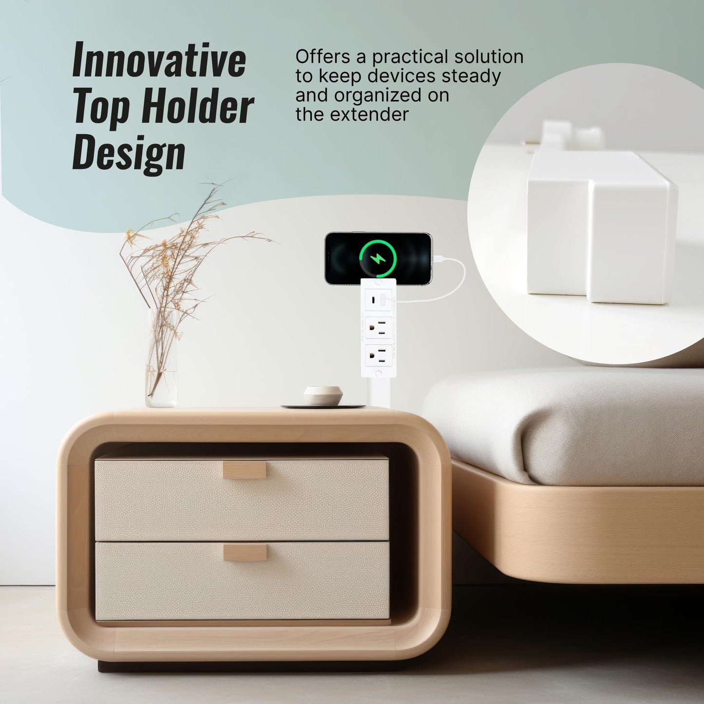 Electrical Outlet Extender,Access Hard-to-Reach Outlets! Features USB-A, USB-C, and 2 AC Outlets, Extends 17"-27", Rotates 180°,Use Behind Couches, Nightstands, Desks, and More- 1PCS