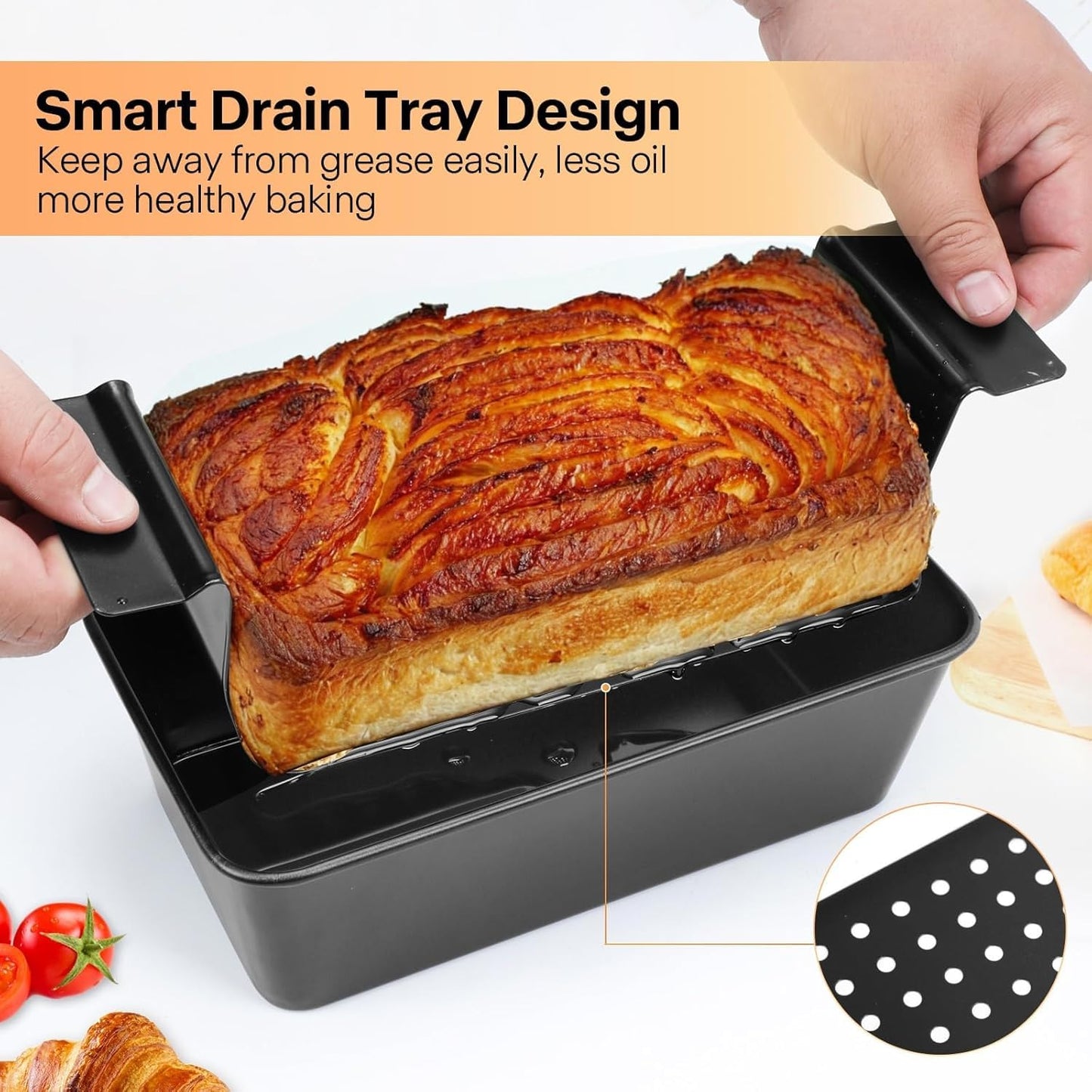 Barlket Meatloaf Pan with Drain Tray, 2 Pack Loaf Pan with Insert, Non Stick Meat Loaf Pan with Drip Tray, 9.8x5.7 Inch Easy Removal Perforated, Bakeware Pan for Oven Baking Bread and Roasting Meat