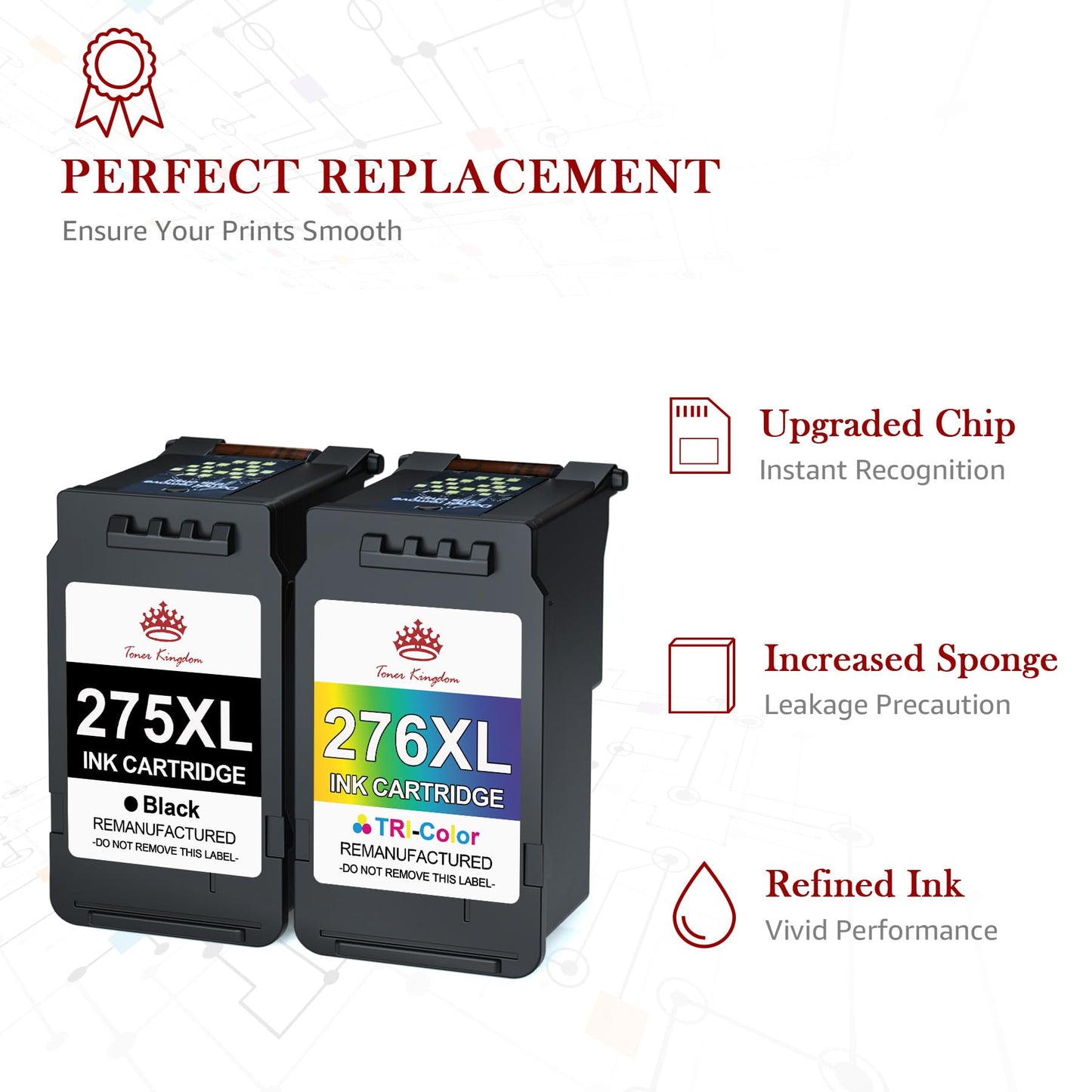 High Yield 275XL 276XL Ink Cartridges Compatible for Canon Printer Ink 275 276 PG-275XL CL-276XL Combo Pack Replacement for Pixma TS3520 TS3720 TR4720 TS3729 TR4700 TR4722 TR4725 TS3522 TS3722, 2 Pack