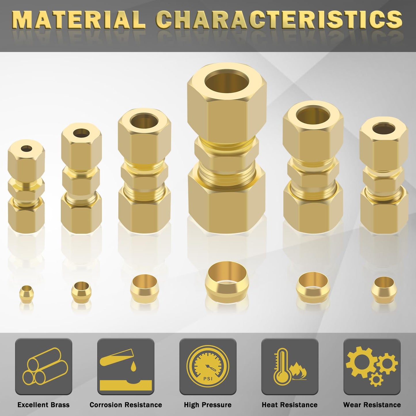 46pcs Brass Compression Tube Pipe Fittings Assortment Kit, Taiidaues 1/8" 3/16" 1/4" 5/16" 3/8" 1/2" OD Compression Union Connector & Compression Sleeves Ferrules