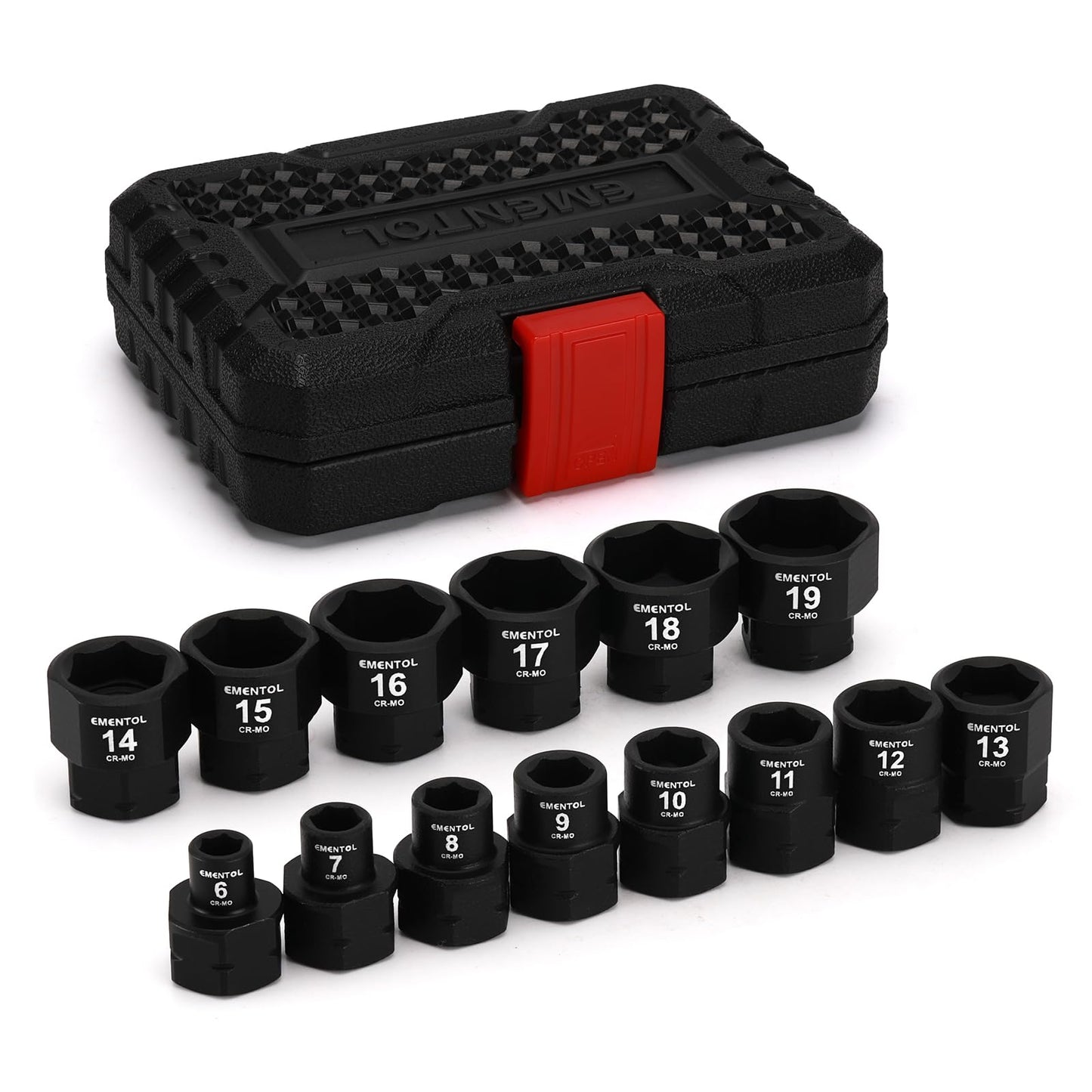 EMENTOL 14PCS 3/8" Drive Low Profile Nano Impact Socket Set, 3/8-Inch Drive Stubby sockets, Metric, 6mm-19mm, CR-MO