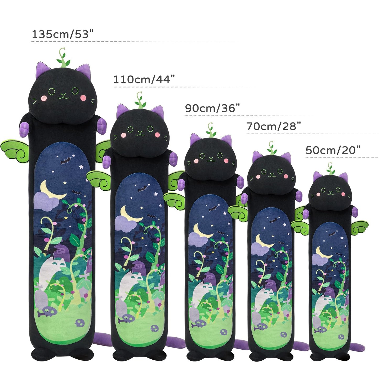 Mewaii Long Cat Plush Body Pillow, Cute Cat Plush Animals Kawaii Soft Plushies, Kitten Plush Pillow Doll Gift for Girls Boys (Devil Mint Cat 53 Inch)