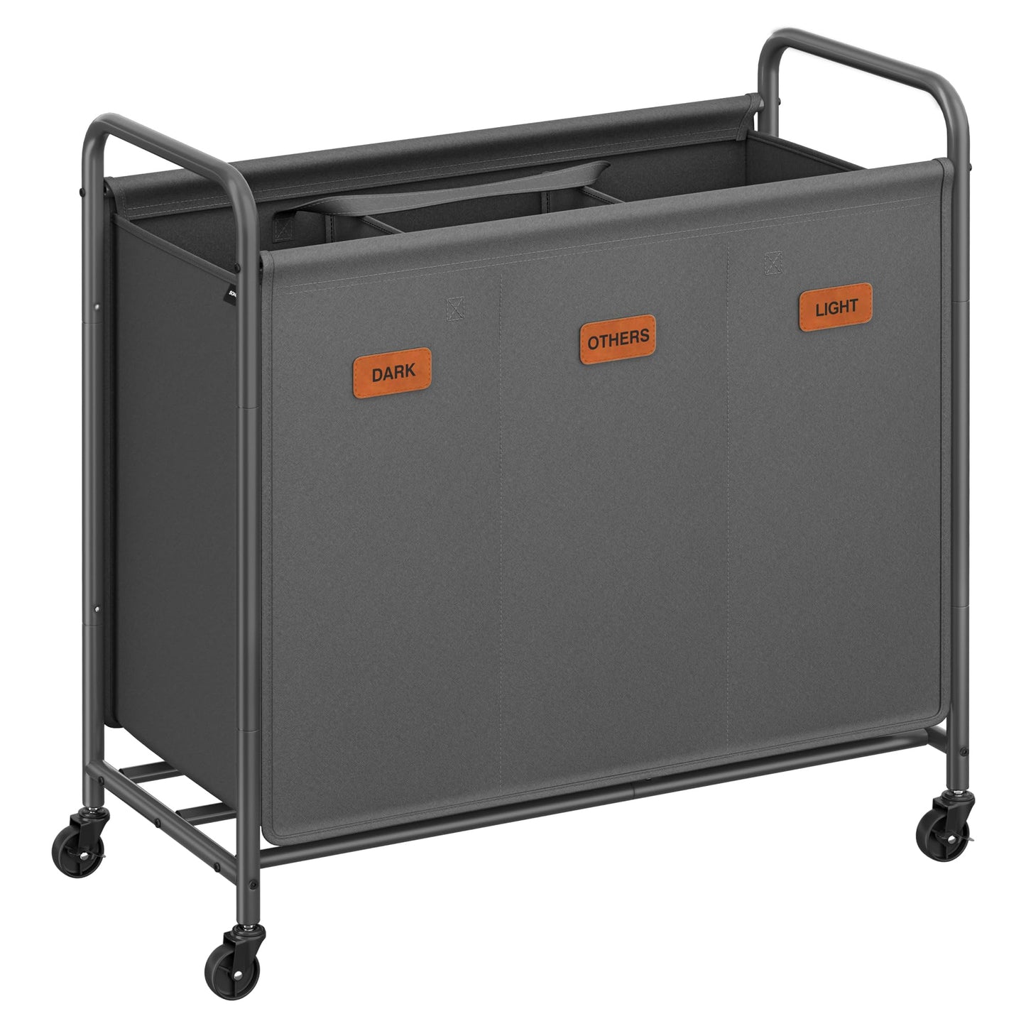 SONGMICS 3-Section Laundry Sorter, Laundry Hamper with Wheels, Rolling Clothes Hamper Cart with Large Capacity and Removable Bags, for Laundry Room, Bedroom, Bathroom, Slate Gray URLS330G01