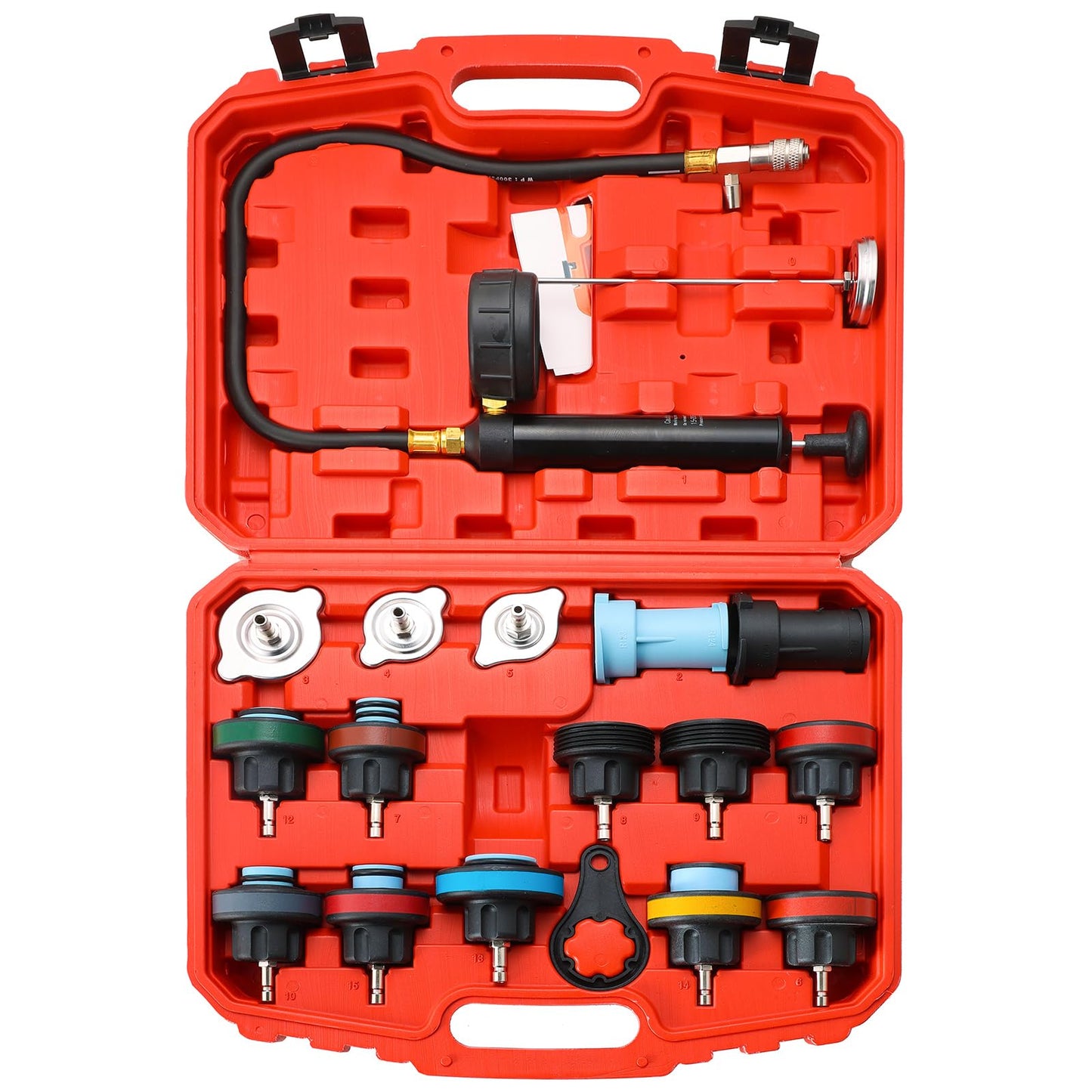 Acymner Radiator Pressure Tester Kit | 18PCS Coolant Pressure Tester Kit,Radiator Pressure Pump Cooling System Car Leak Tester Detector Tool Water Tank Adapter Auto Coolant Vacuum Purge Head Gasket