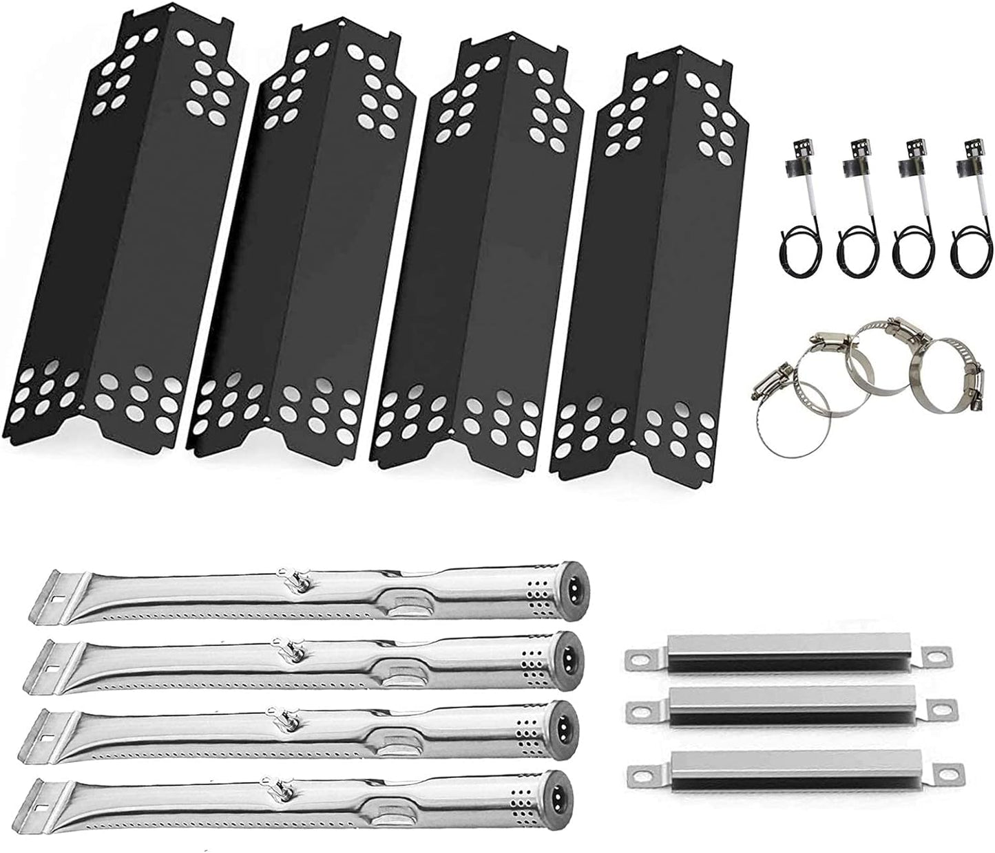 Hisencn BBQ 4Pack Grill Burners4Pack Heat Plate and 3Pack Crossver Tube Replacement Parts For Charbroil 463436215 463436213Thermos 466360113 Gas Gril