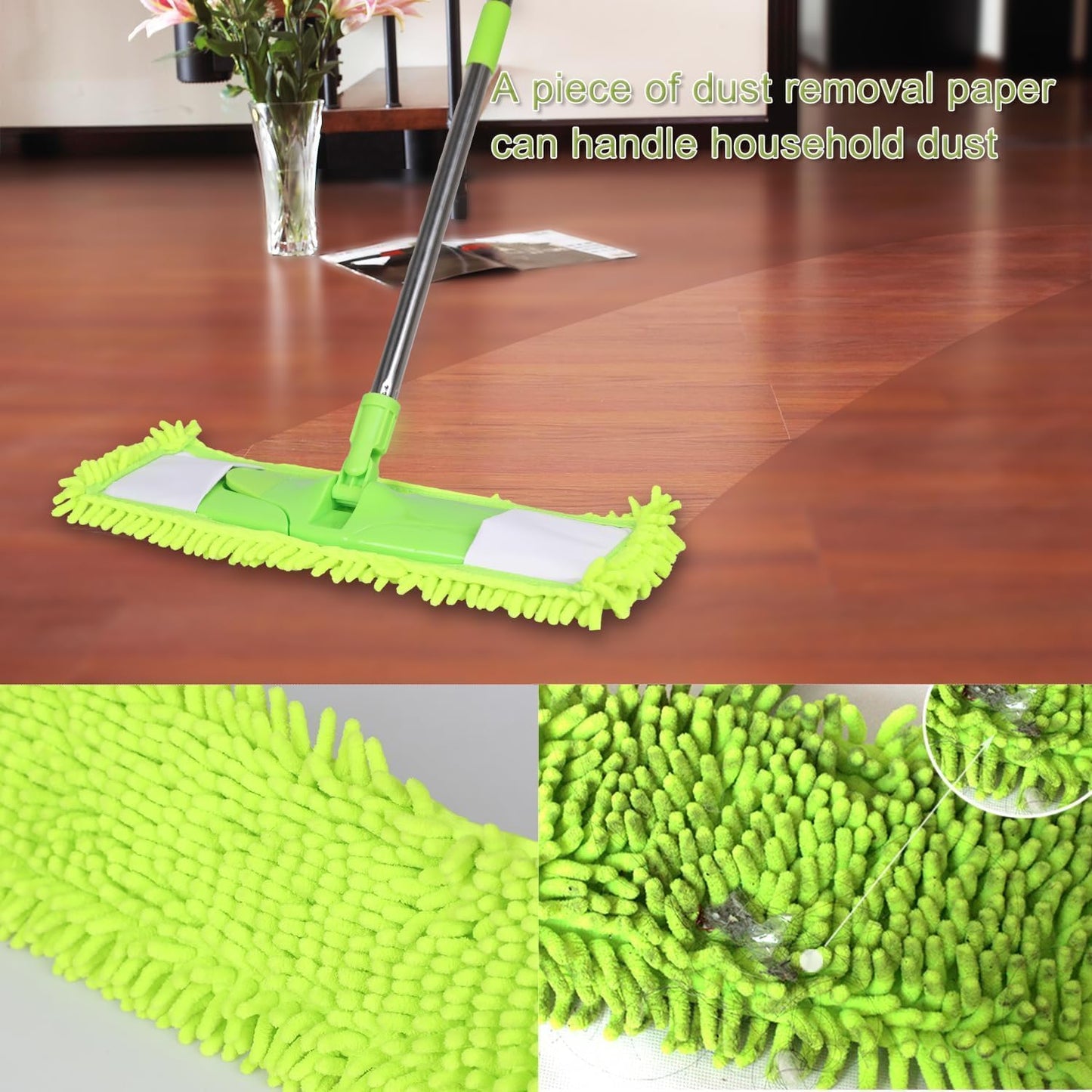 4Pcs Mop Head Replacement Cloth Soft Flat Mop Refill Pads Water Absorption Mop Pads Accessories for Home Floor Cleaning Multi-Surface Floors, 16.5 Inch Washable Cleaning & Dusting Pads Green