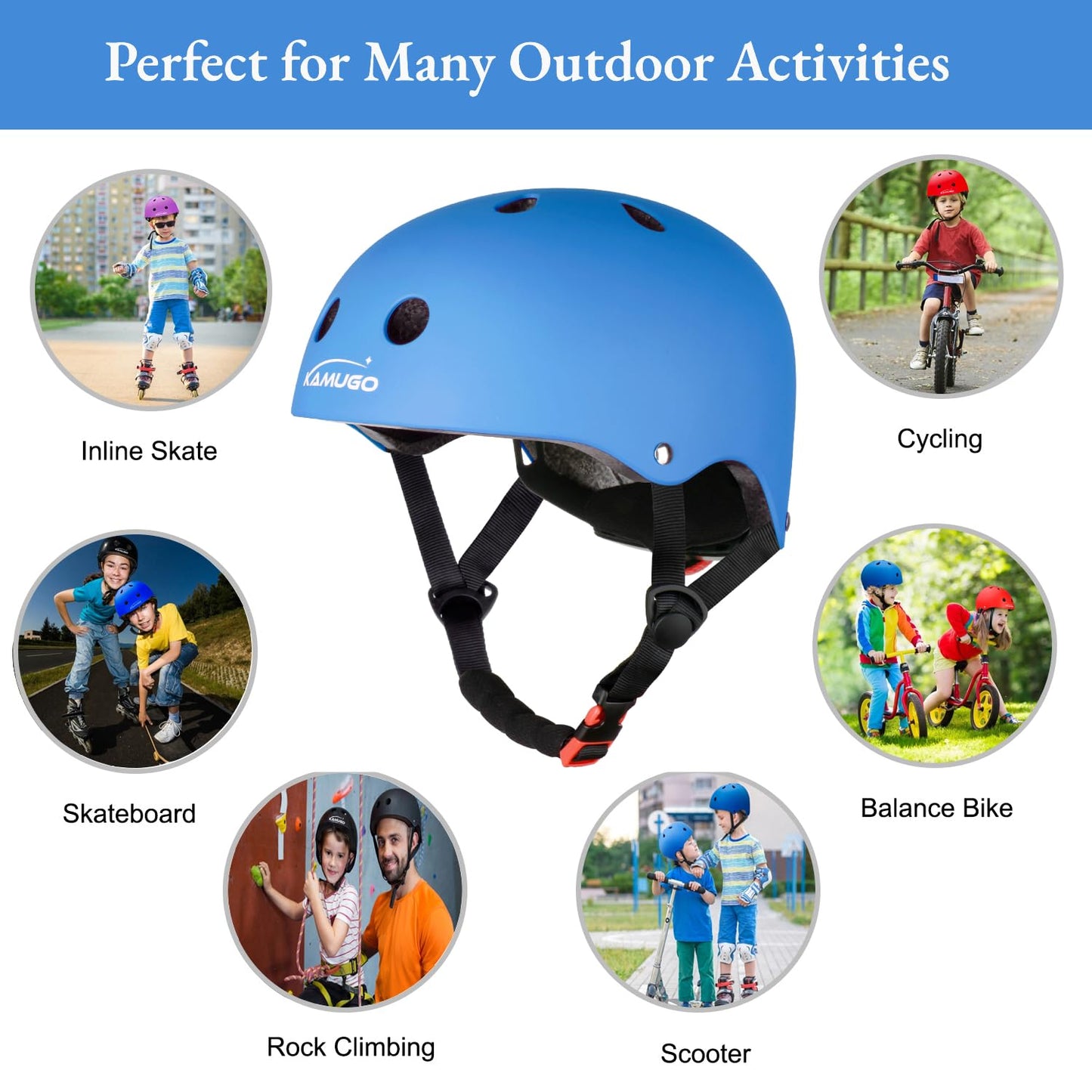 KAMUGO Kids Bike Helmet,Toddler Helmet Adjustable Bicycle Helmet Girls Or Boys Ages 3-4-5-6-8 Years Old,Multi-Sports for Cycling Skateboard Scooter