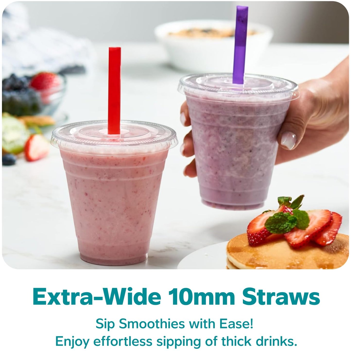 Gusto [12 oz. - 100 Count] Clear Cups with Flat Lids & Straws - Disposable Clear Drinking Cups for Iced Coffee, Cold Drinks, Milkshakes, and Smoothies - Formerly Comfy Package
