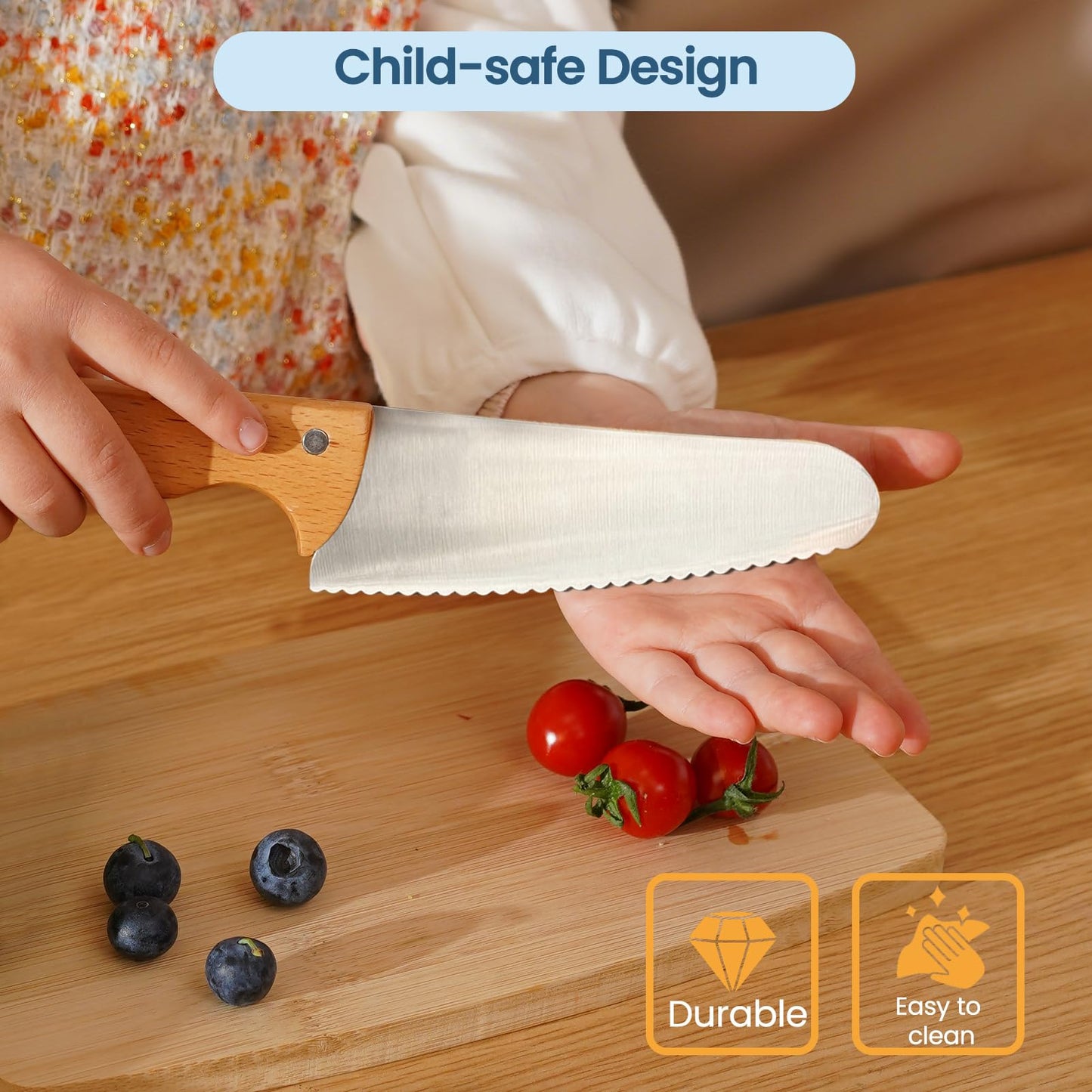 KIBBIDEA Kids Safe Knife Set for Real Cooking 4pcs, Rounded Design Won't Cut Skin, Stainless Steel Toddler Friendly Knife Set, Child Kitchen Knives for Cutting Fruits, Vegetable and Cake, Gift for Boys & Girls