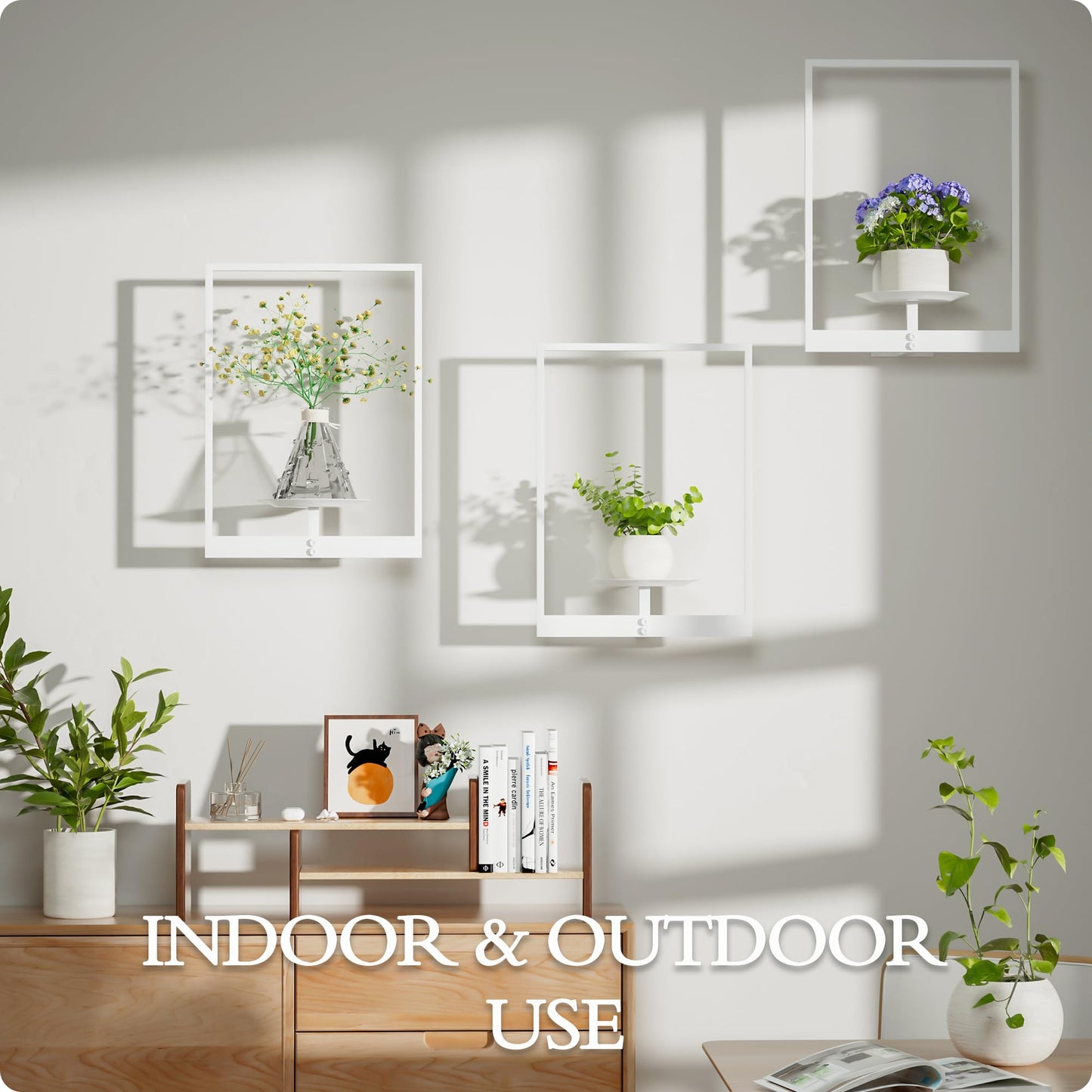 BUTUNITA White Metal Wall Plant Holder - 3-Pack Wall Mounted Plant Stands and Hanging Holders for Indoor Planter and Flower Pot -Rectangle Decor Shelf for Plant Storage (Pot Not Included)