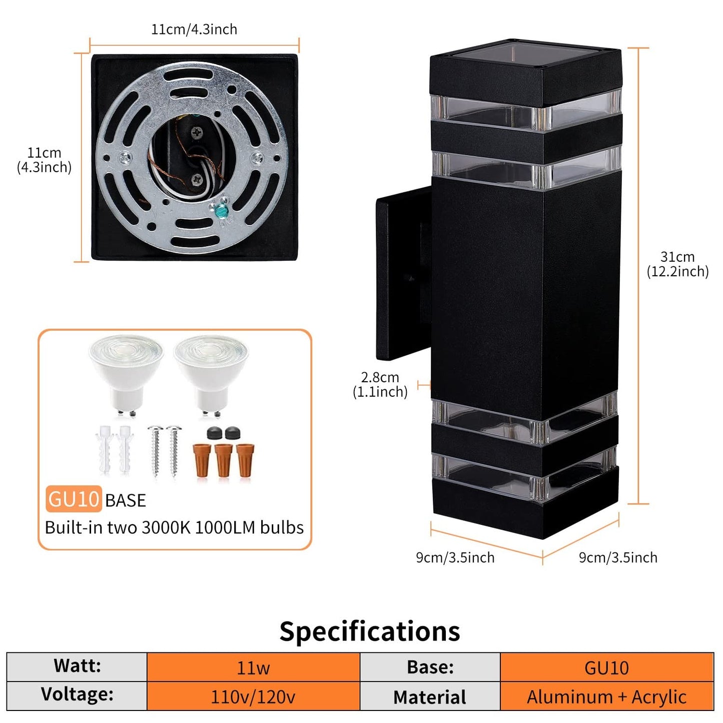 OUTKEIEI Outdoor Wall Light, LED Exterior Modern Waterproof Wall Sconces, Black Aluminum Up and Down Light Fixtures Wall Mount for Patio Garden Garage 2 Pack