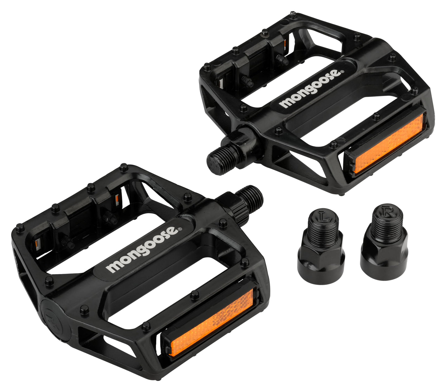 Mongoose Mountain Bike Pedals, Black, Set of 2, Lightweight and Durable Alloy Stands Up to Tough Riding, with Reflectors, Fits 1/2" or 9/16" Cranks, Easy Installation, Replacement Bike Pedals